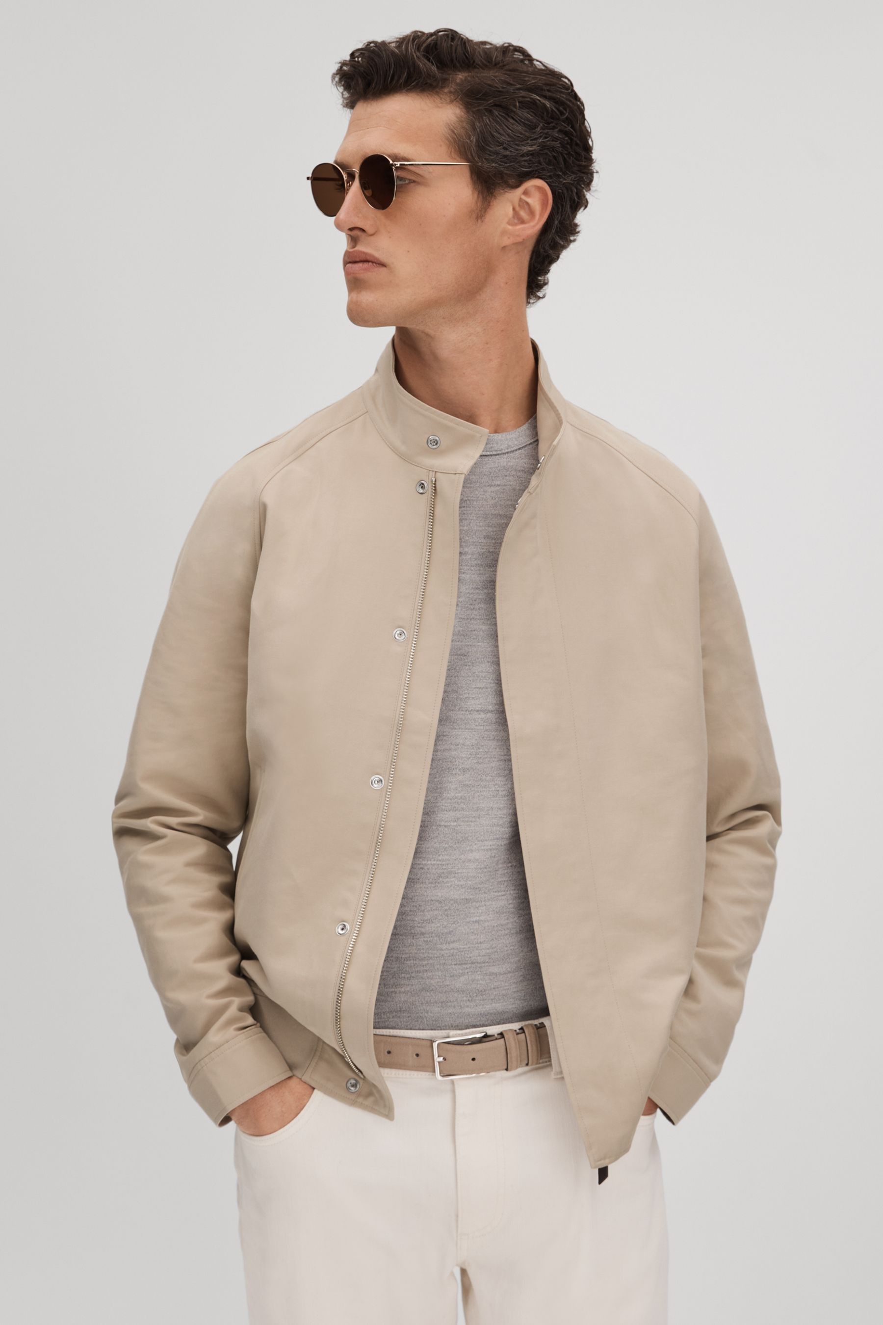 Reiss Peggy Stone Cotton Blend Zip-Through Jacket, Xxl, Camel/White