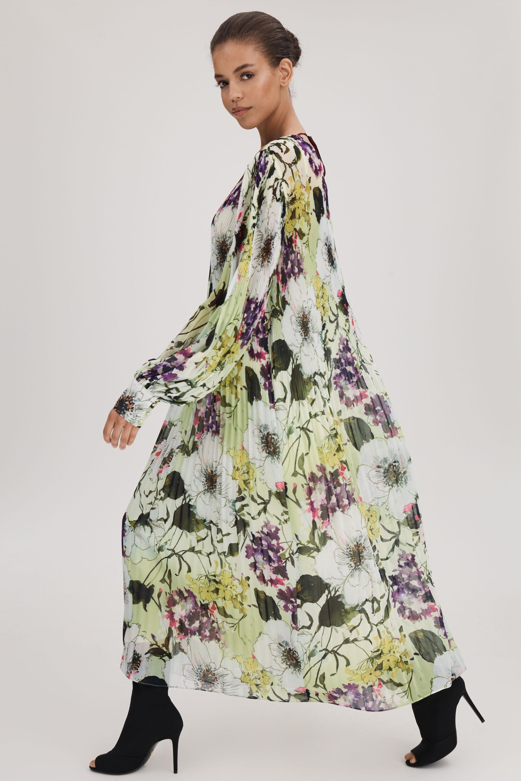 Florere Printed Blouson Sleeve Midi Dress In Multi