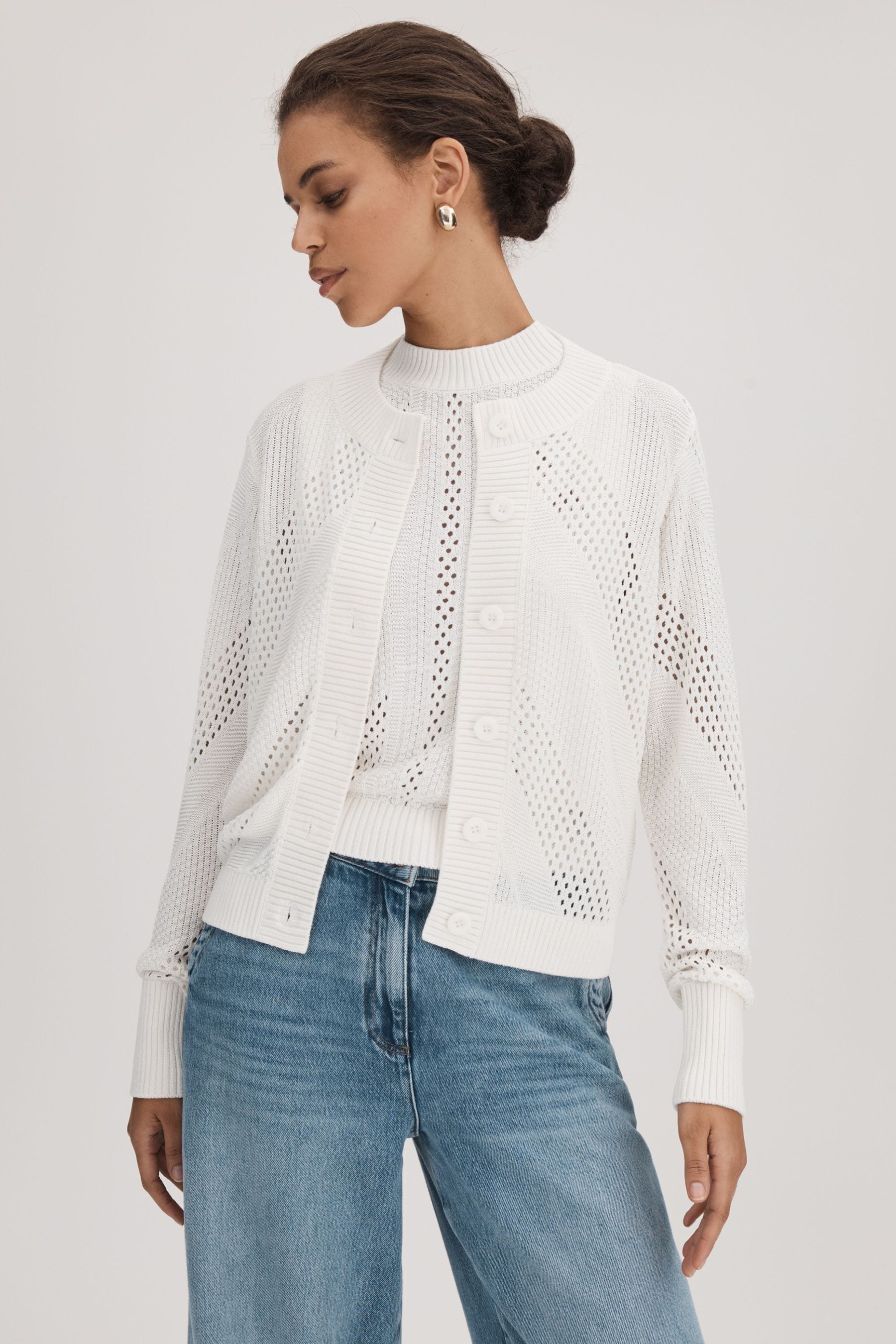 Florere Crochet Button-through Cardigan In Ivory