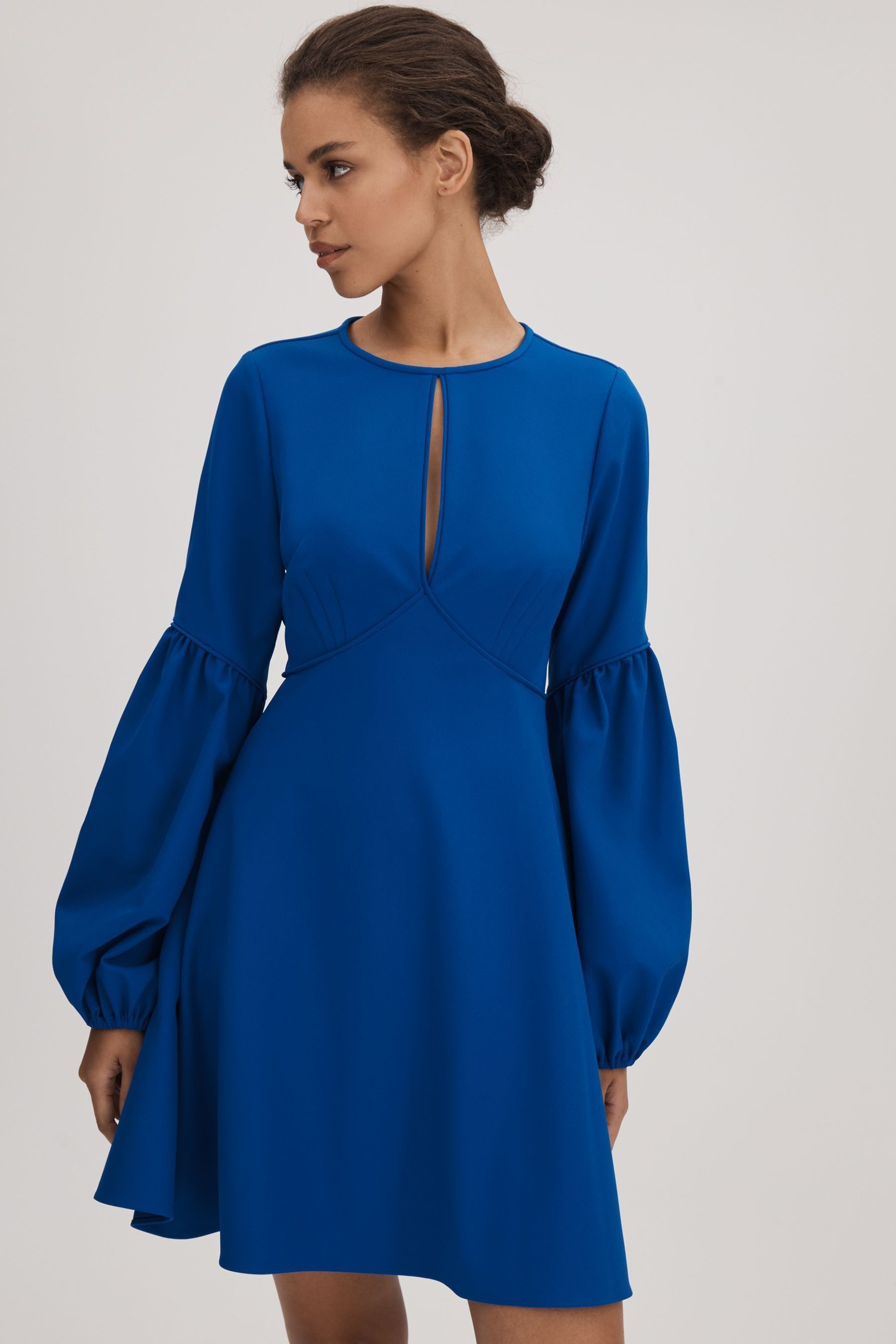 Florere Blouson Sleeve Mini Dress In Bright Blue