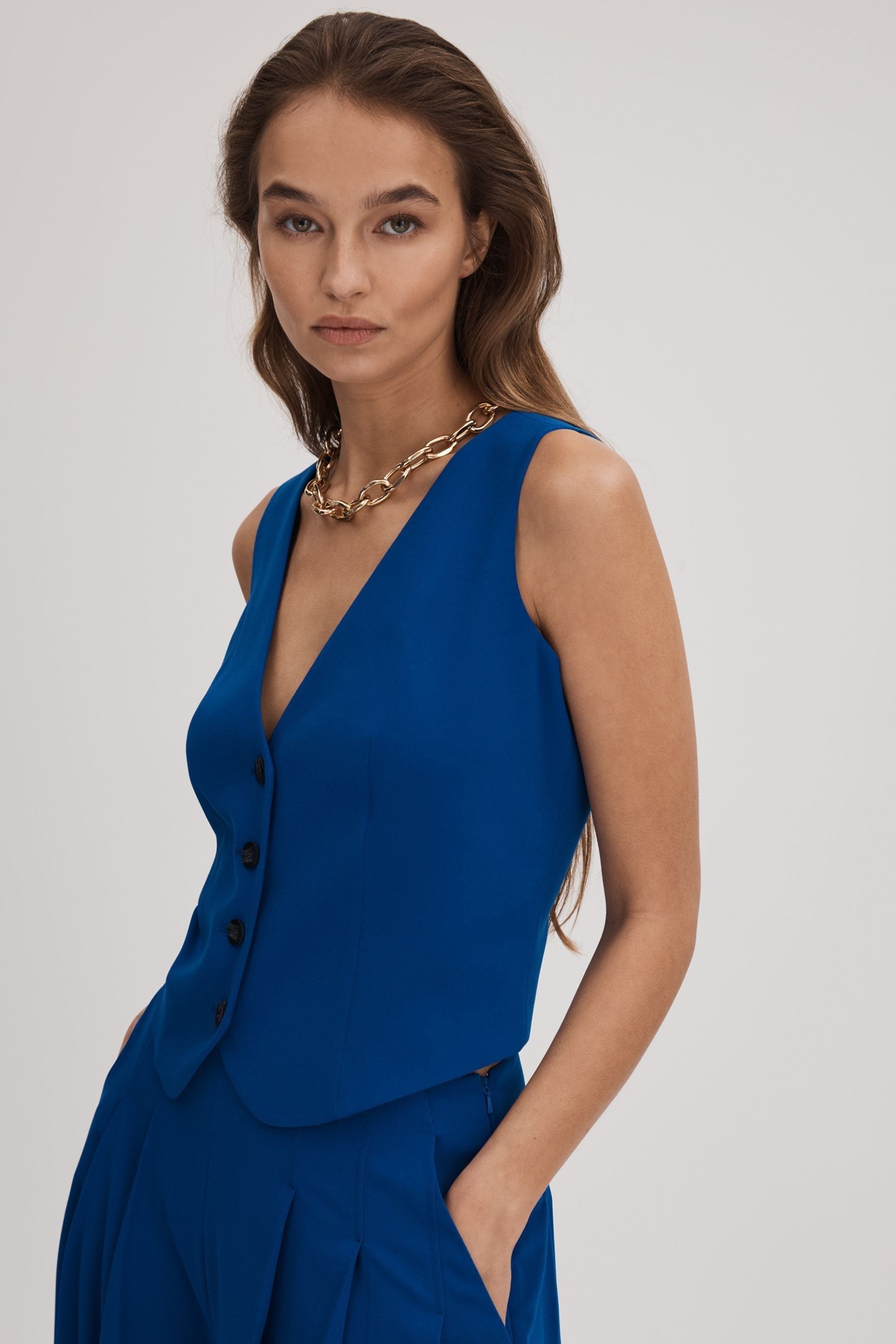 Florere Single Breasted Waistcoat In Bright Blue
