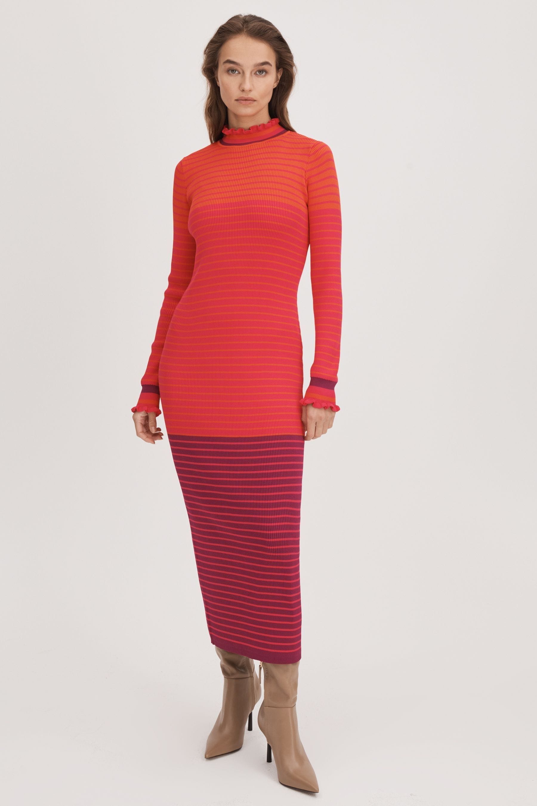 Florere Knitted Striped Midi Dress In Multi
