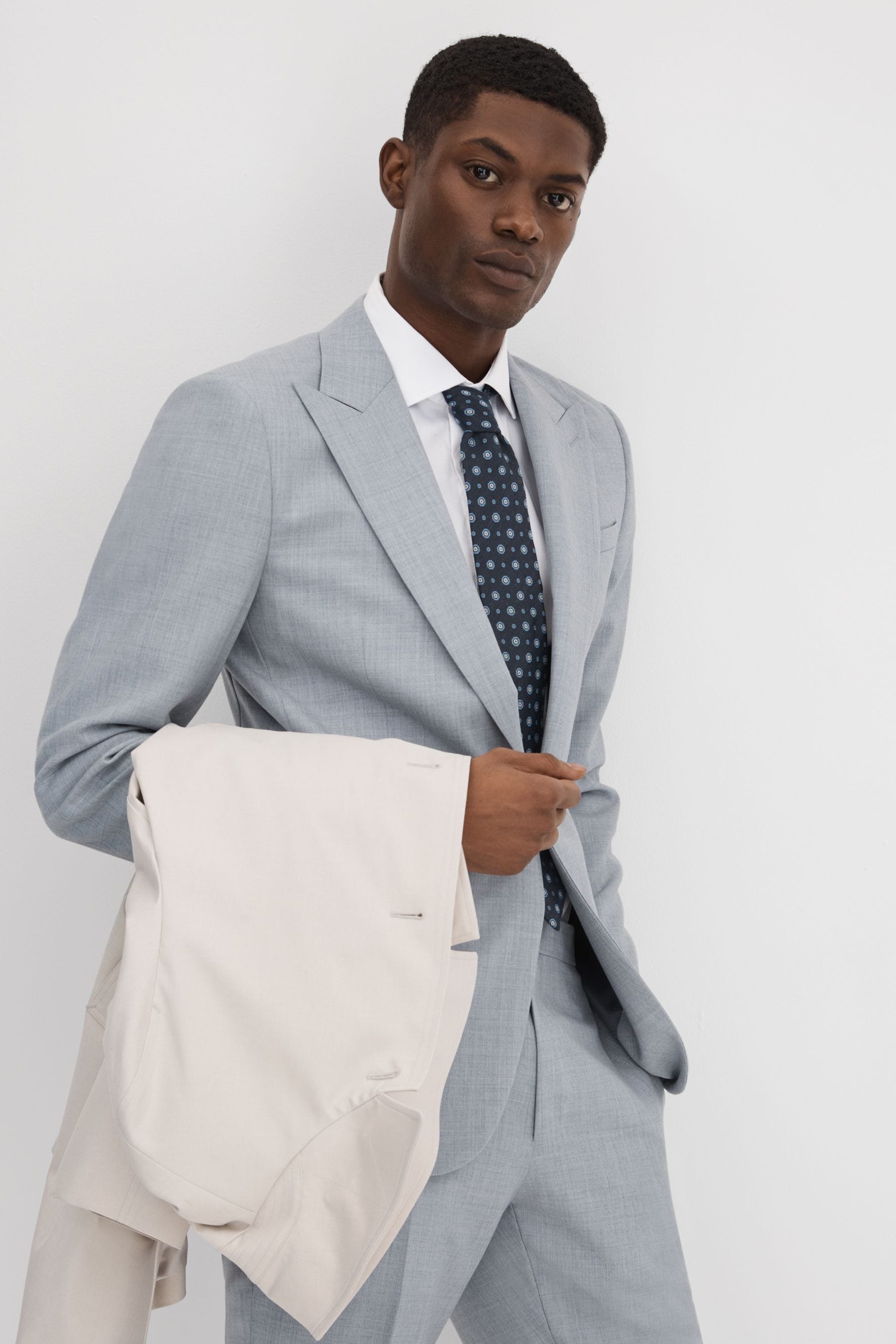Reiss Soft Blue Dandy Slim Fit Wool Single Breasted Blazer