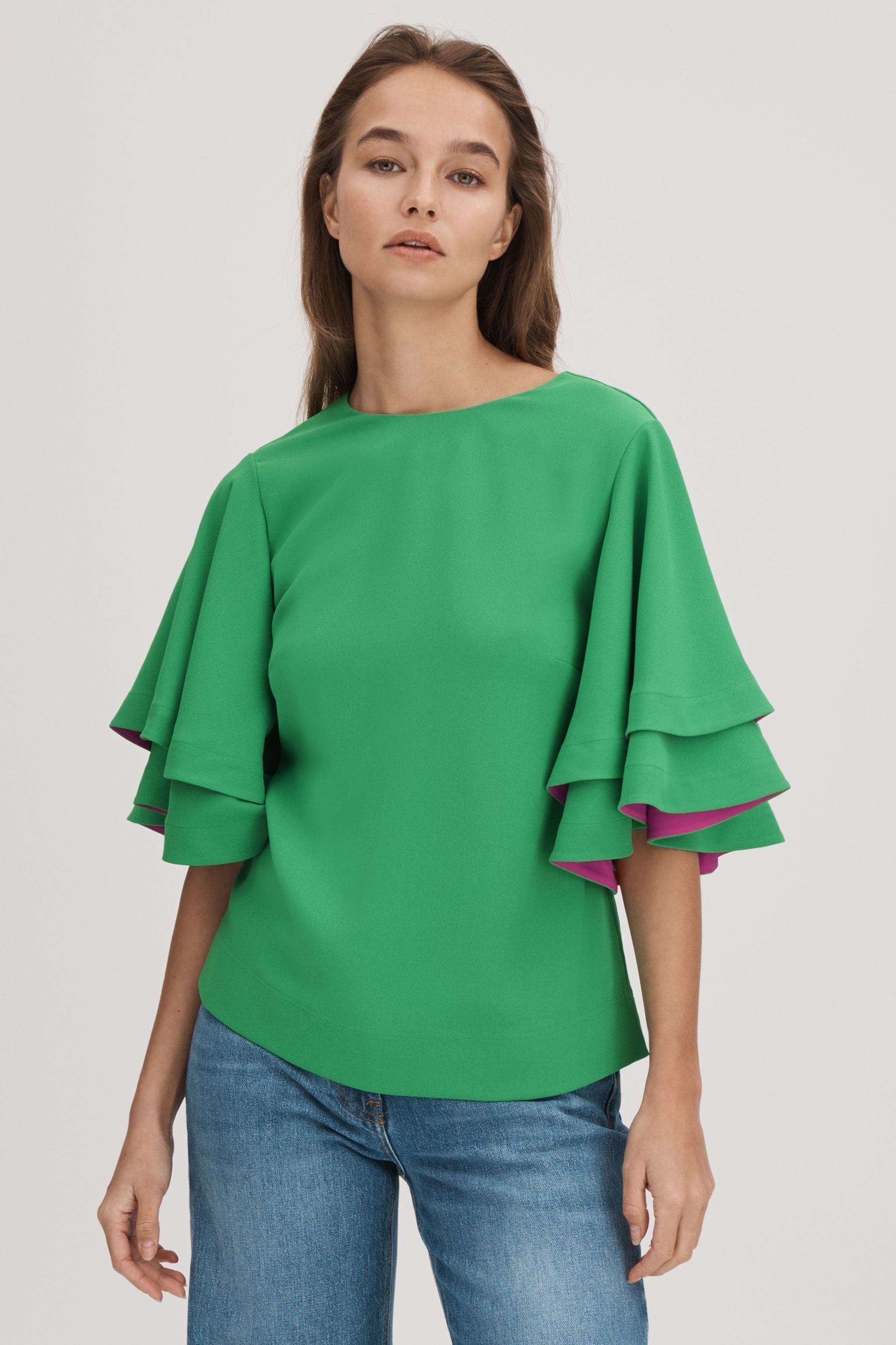 Florere Layered Sleeve Blouse In Bright Green
