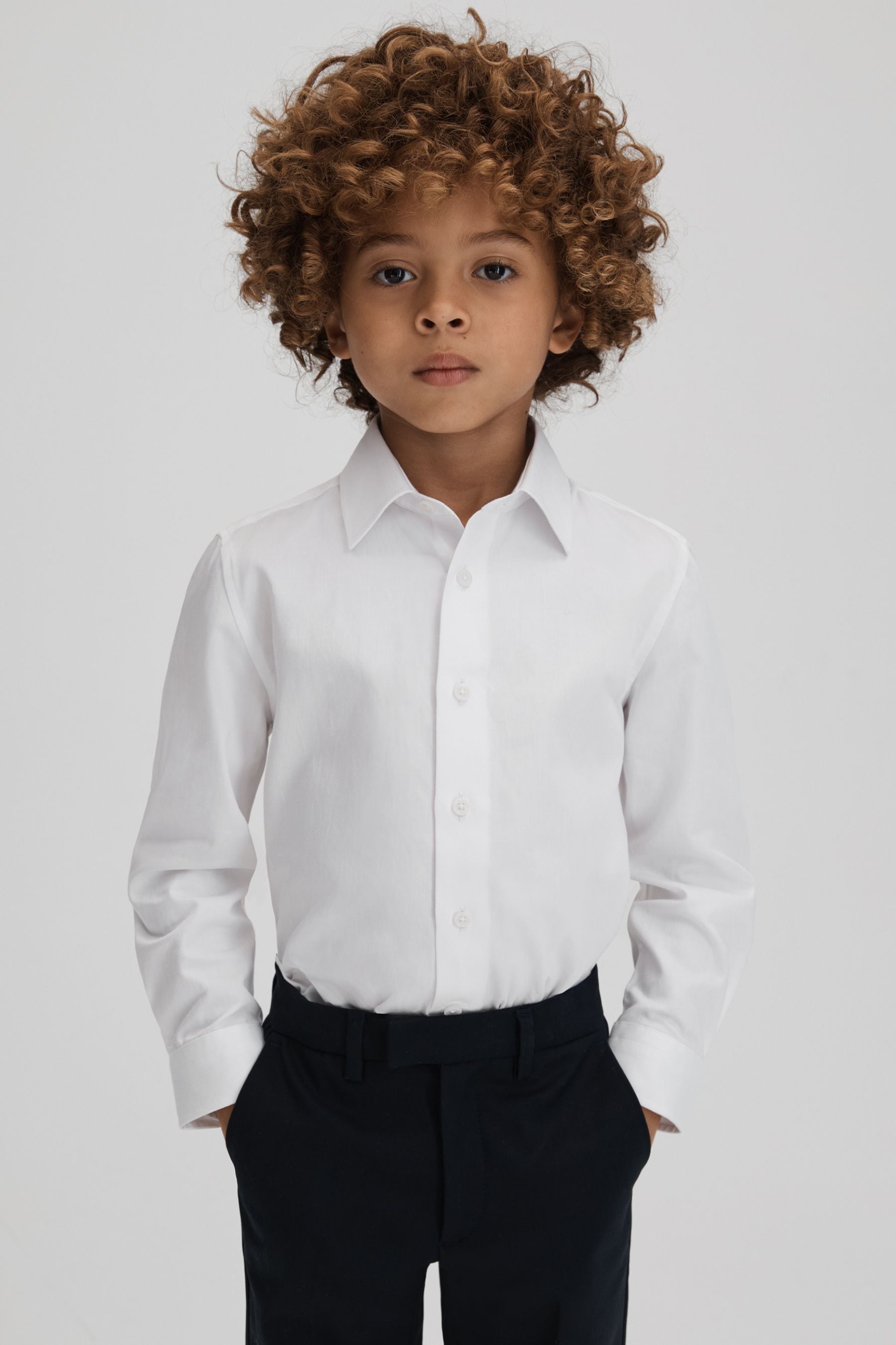 Reiss Kids' Remote - White Slim Fit Cotton Shirt, Uk 7-8 Yrs