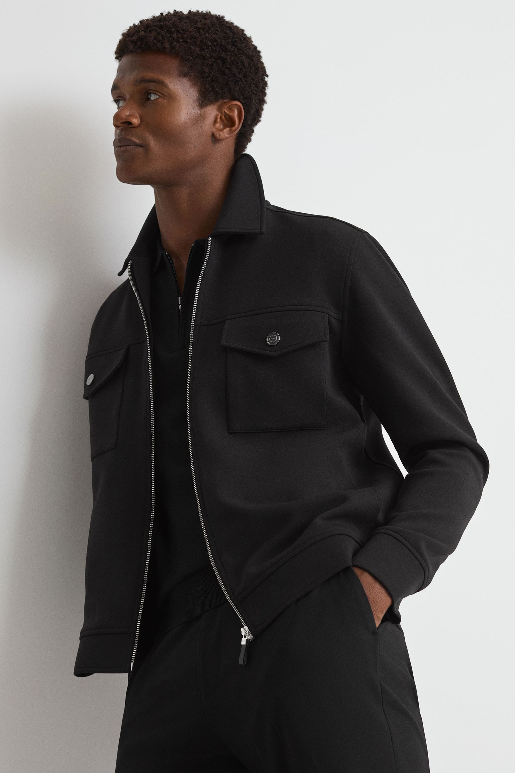 Phantom Reiss Black Medina Interlock Jersey Zip-through Jacket