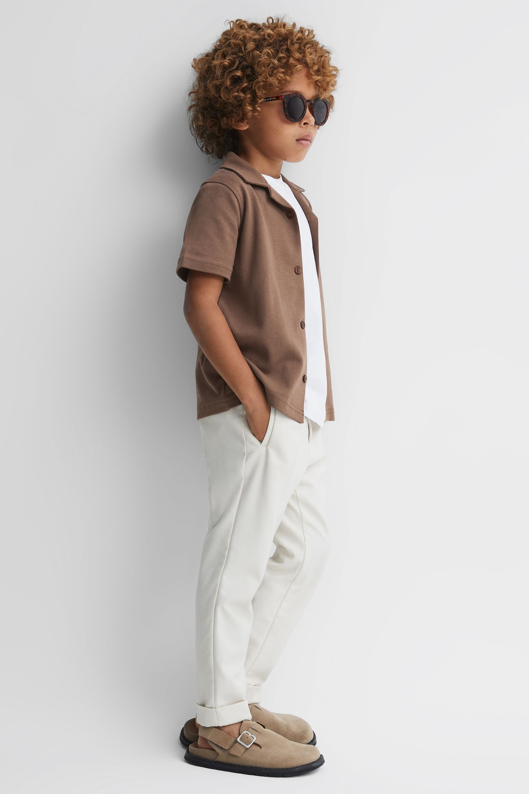 Reiss Kids' Caspa - Tobacco Cotton Cuban Collar Shirt, Uk 10-11 Yrs
