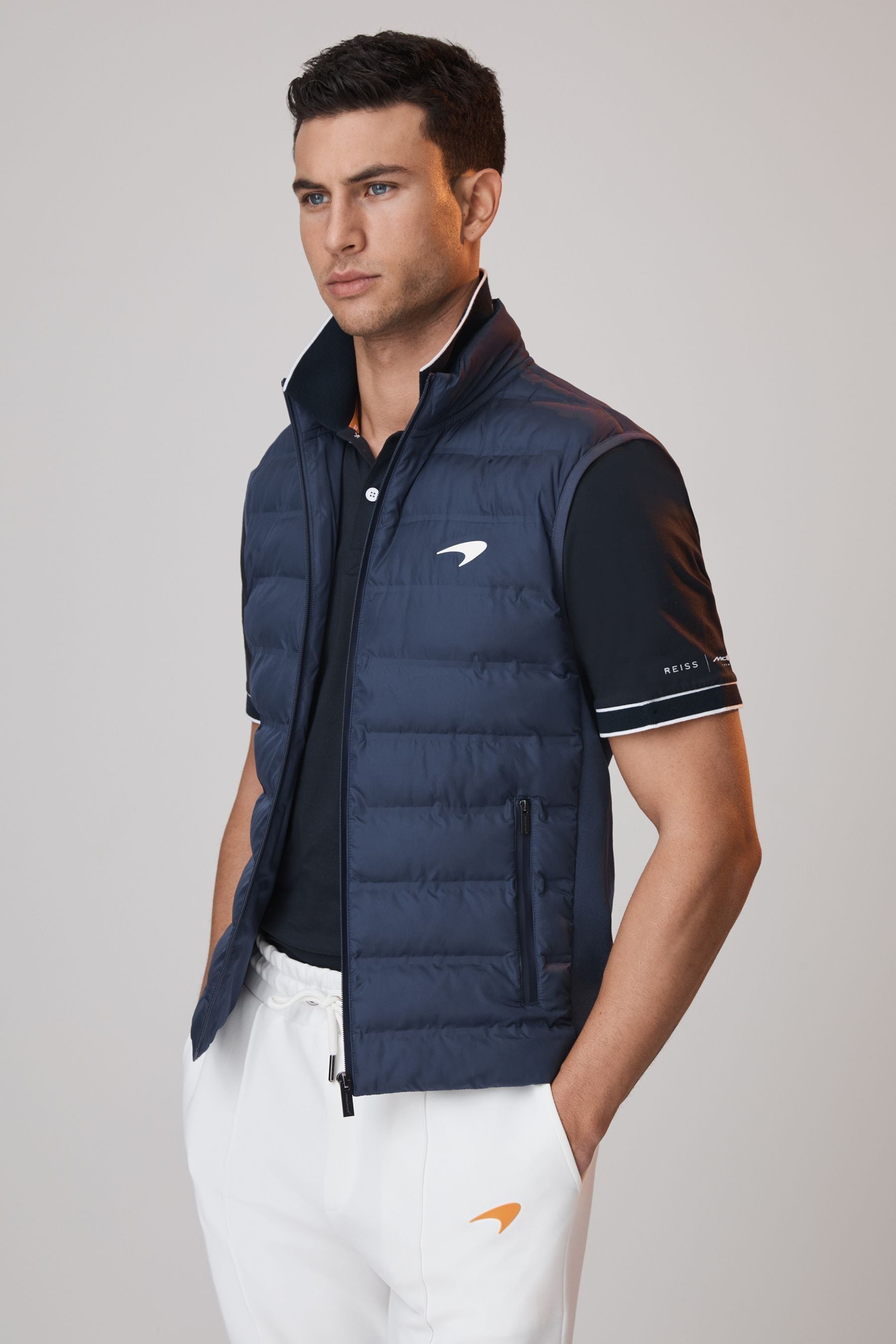 Shop Mclaren X  F1 Team Airforce Blue  F1 Hybrid Quilt And Knit Gilet