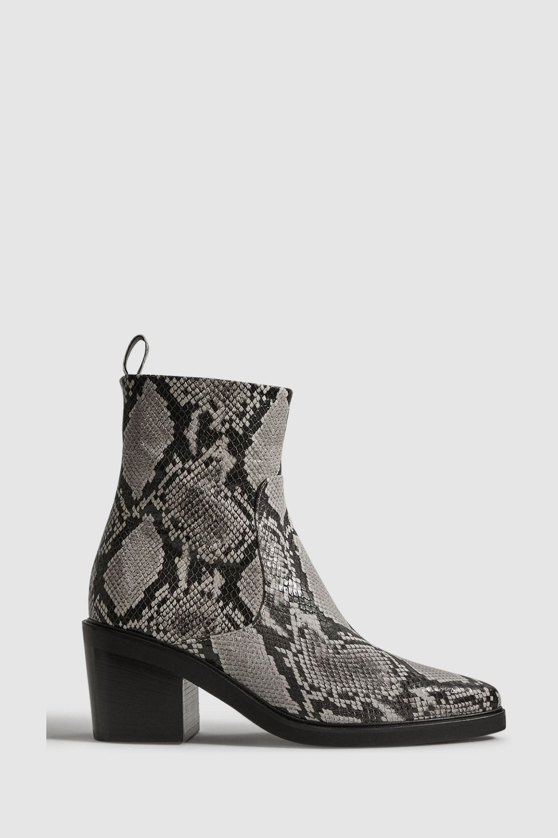 Reiss Sienna - Snake Leather Heeled Western Boots, Us 8