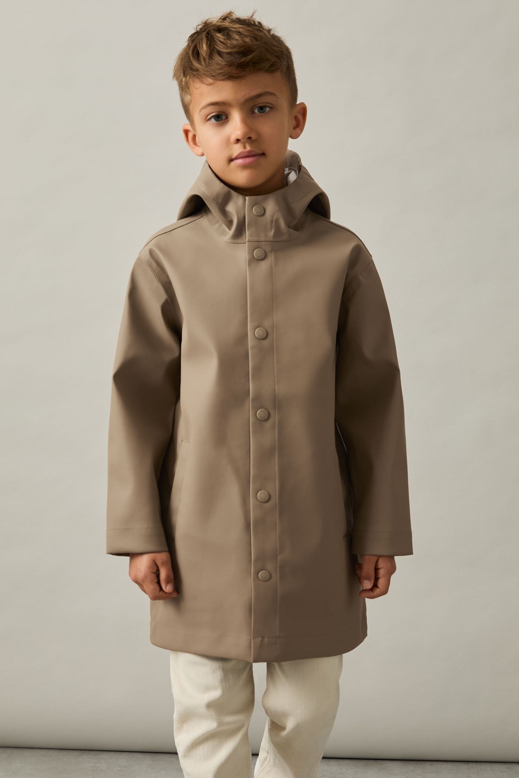 Shop Reiss Eero - Stone Water Repellent Hooded Coat, Uk 7-8 Yrs