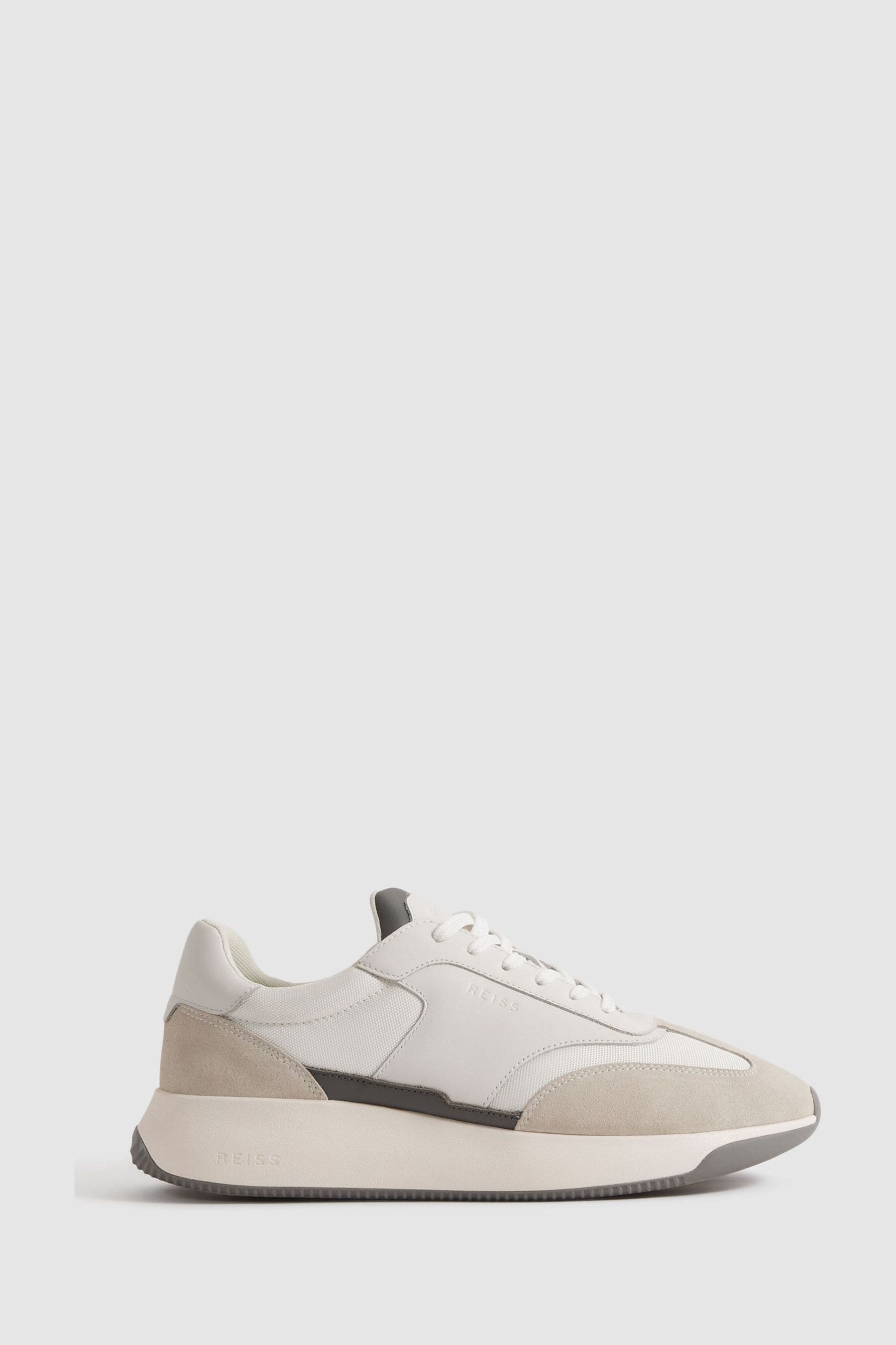 Reiss Emmett Contrast-panel Leather And Suede Low-top Trainers In Off White