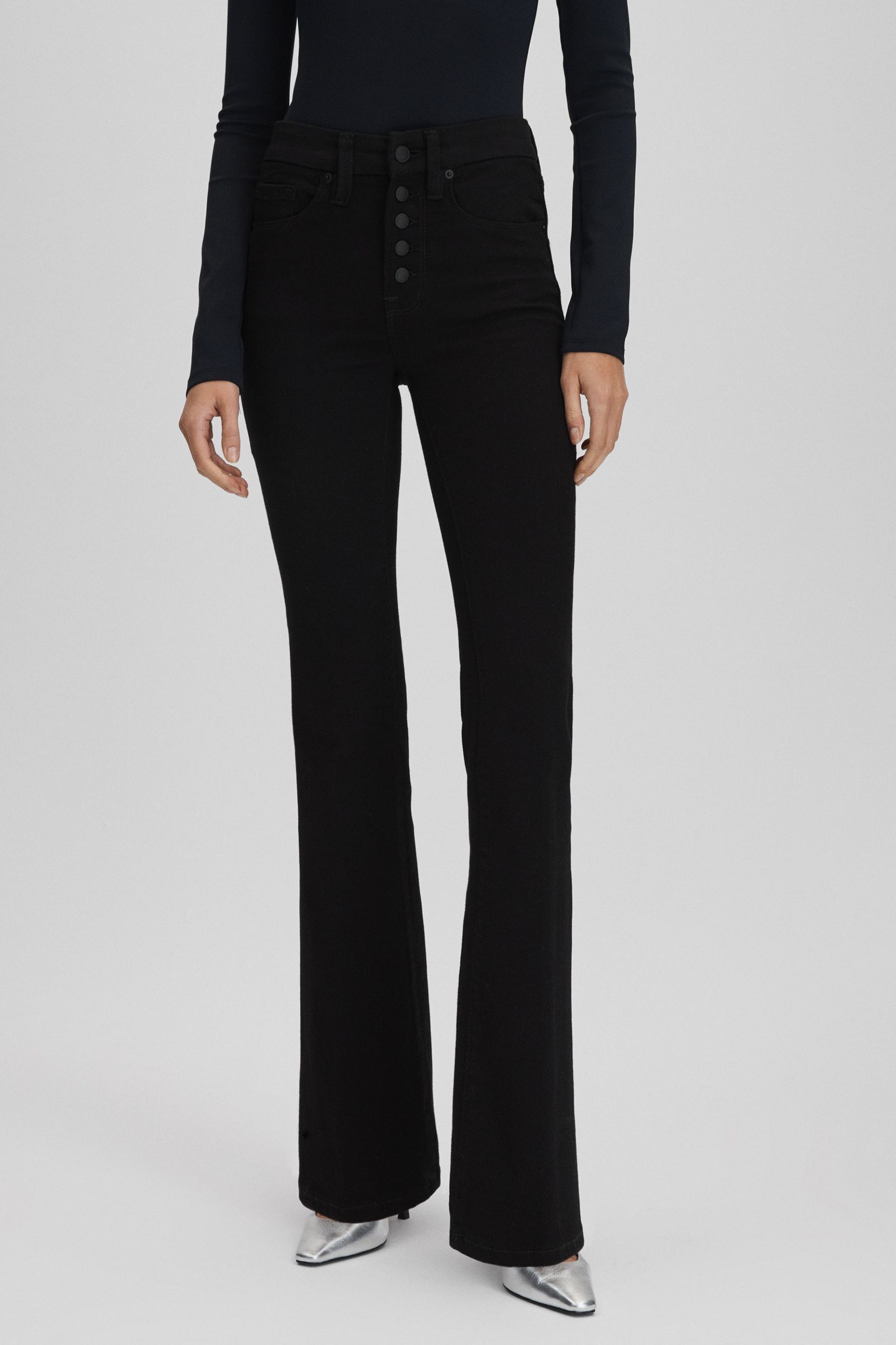Good American Black Flared Jeans, 32
