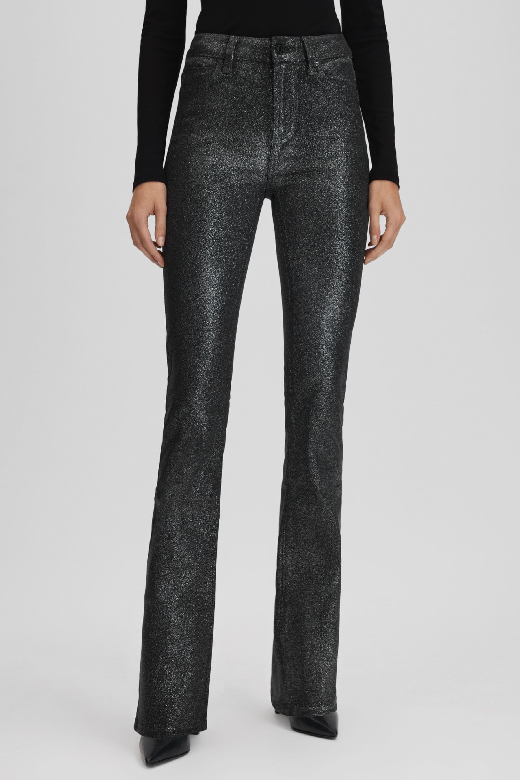 Paige High Rise Sparkly Trousers In Black/silver