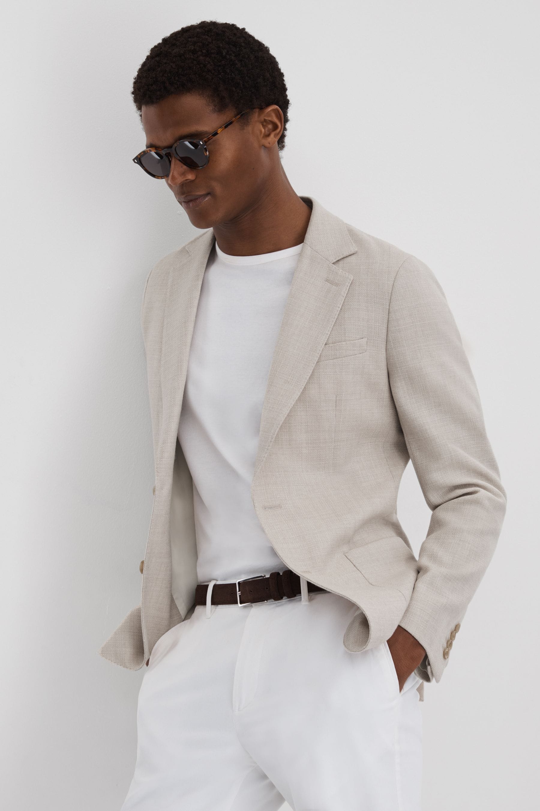 Shop Reiss Attire - Stone Slim Fit Textured Wool Blend Blazer, 40