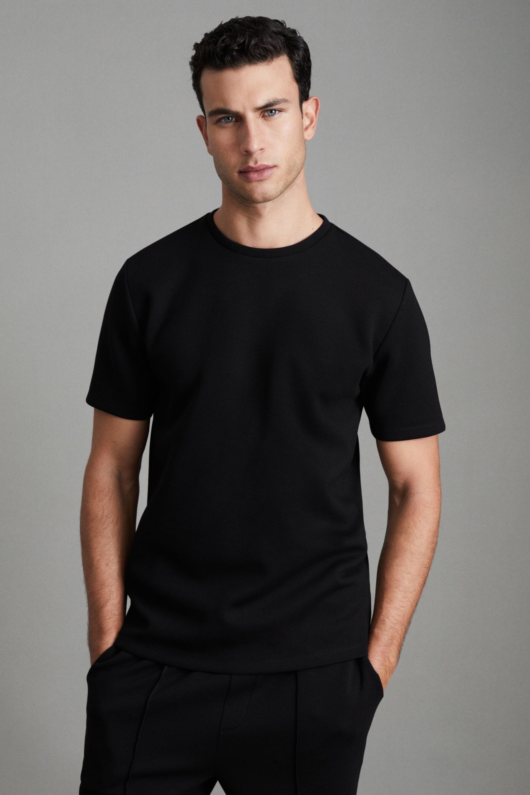 Reiss Bradley - Black Interlock Jersey Crew Neck T-shirt, M