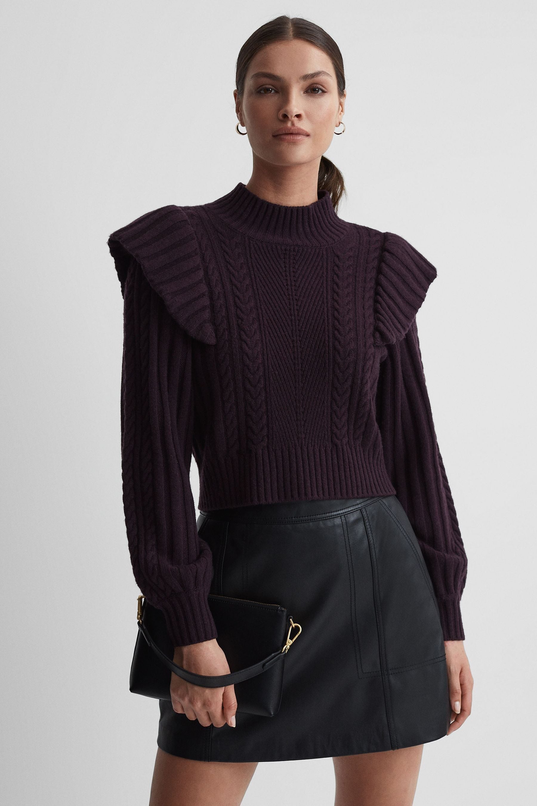 Shop Paige Wool Blend Frill Jumper In Black Cherry