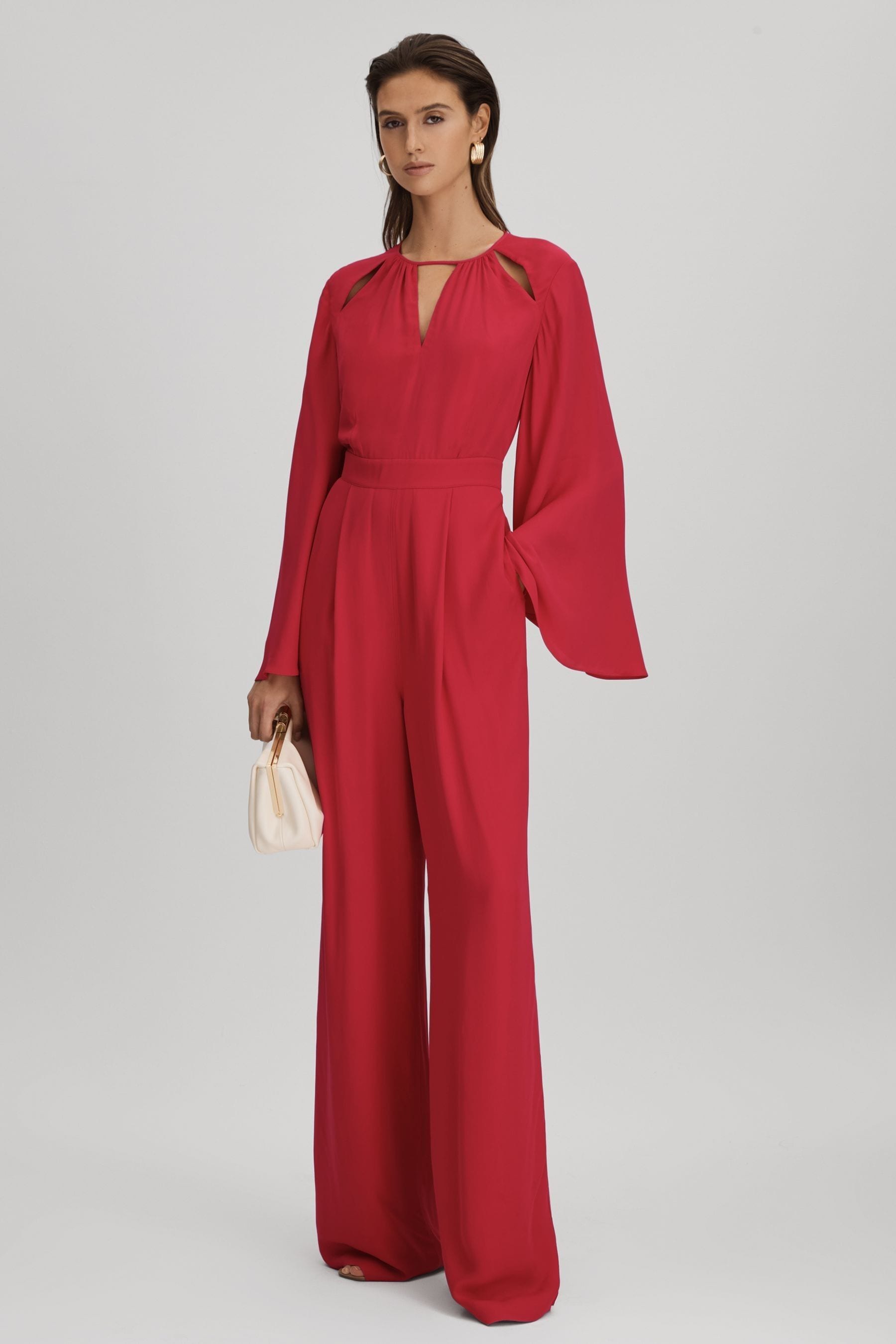Reiss Tania - Coral Cut-out Flared Sleeve Jumpsuit, Us 6