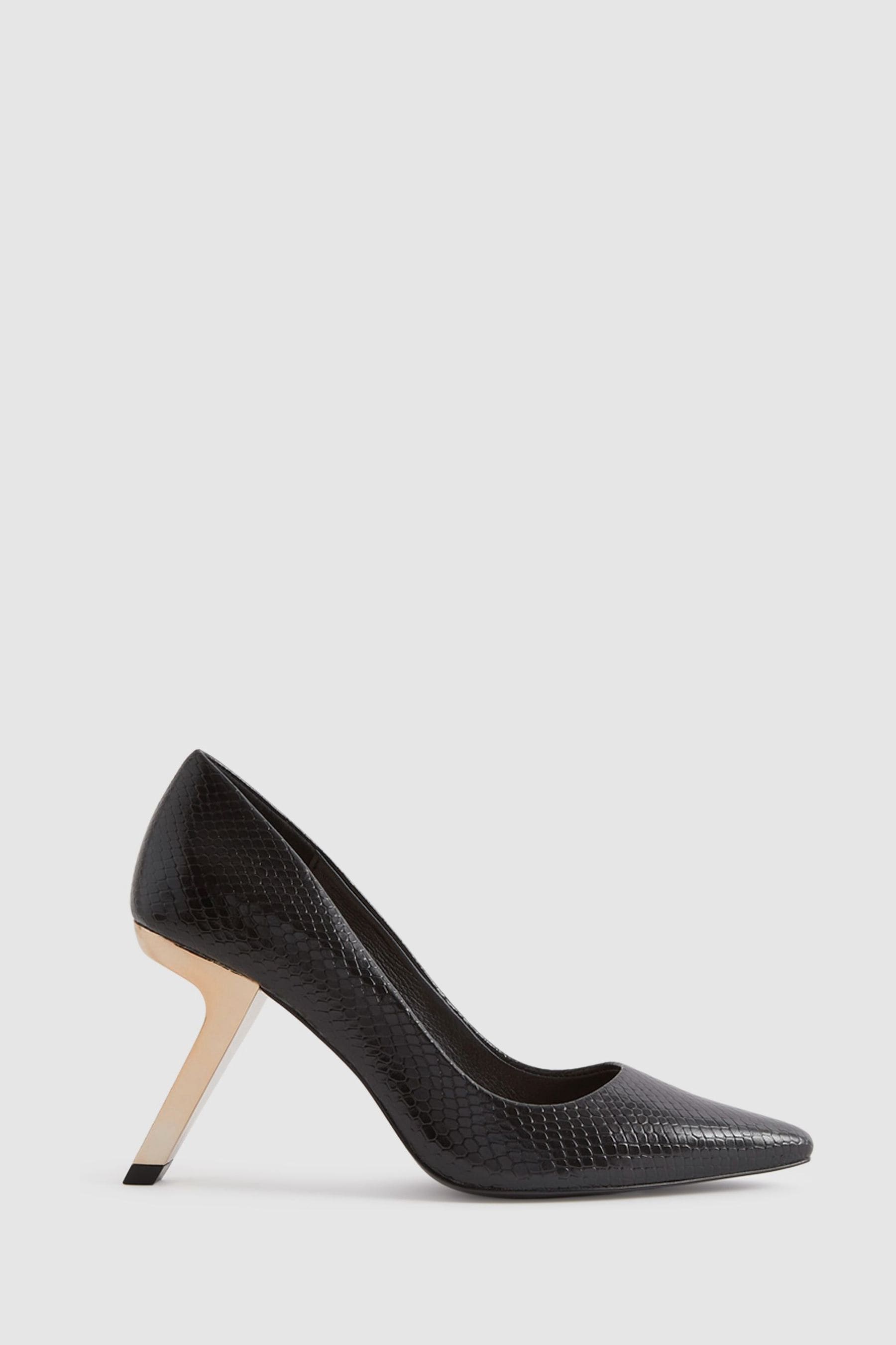Reiss Monroe - Black Leather Angled Heel Court Shoes, Uk 6 Eu 39