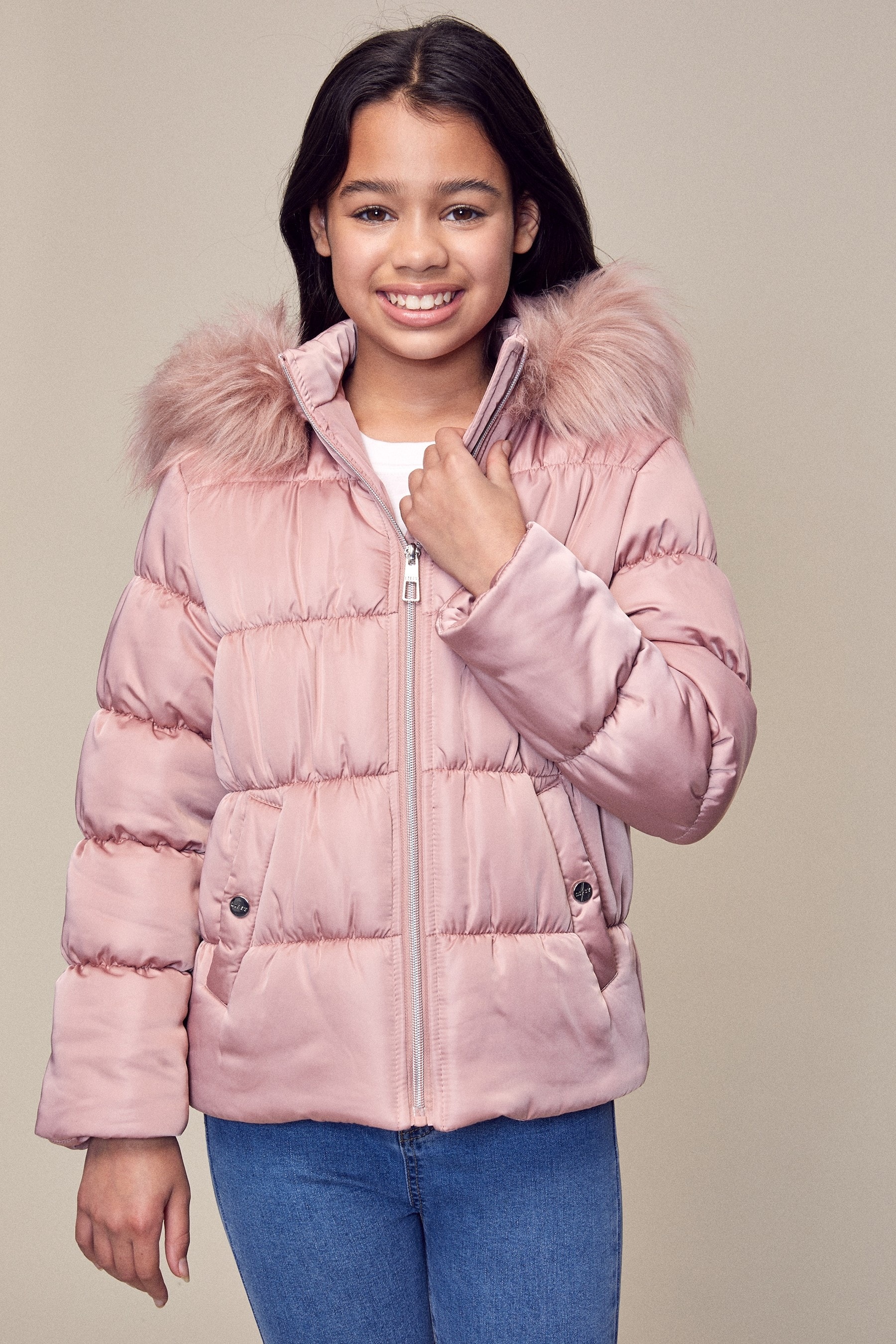 lipsy reversible faux fur puffer jacket with hood in black