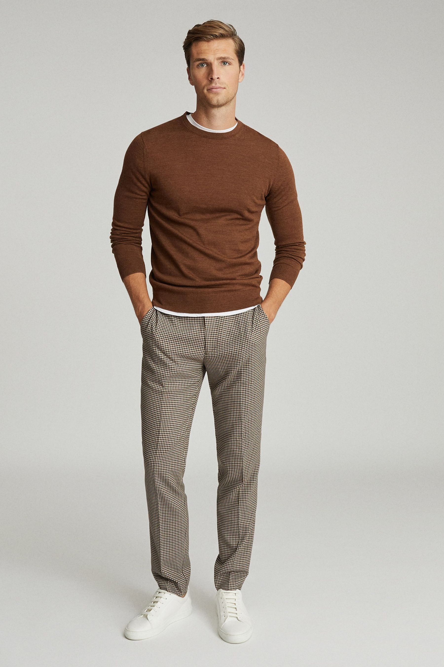 Reiss Wessex Jumper Wool Plain, Tobacco Size: Xxl