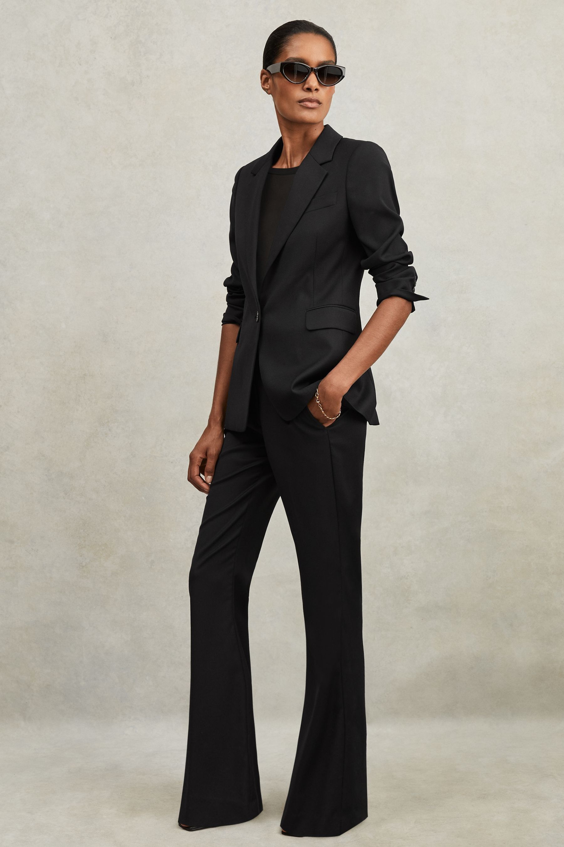 Black flared suit trousers sale