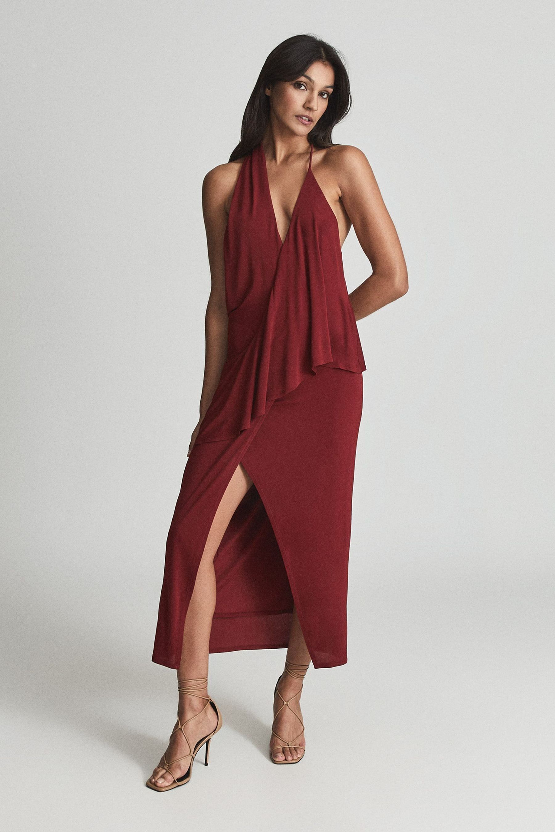 Shop Reiss Xena - Dark Red Strappy Open Back Cocktail Dress, Us 6