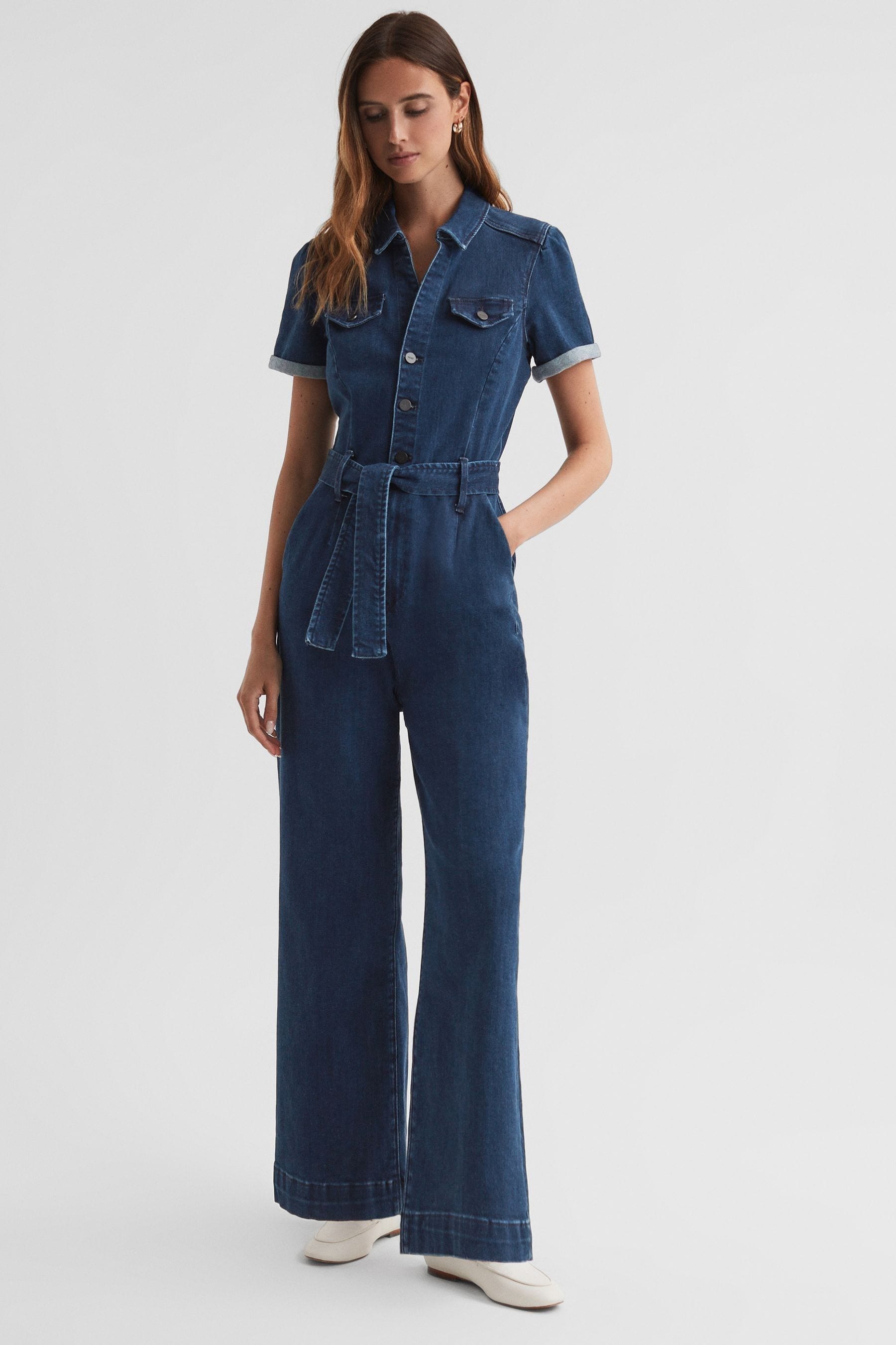 Paige Anessa Denim Jumpsuit, Mid Blue, Size: 6