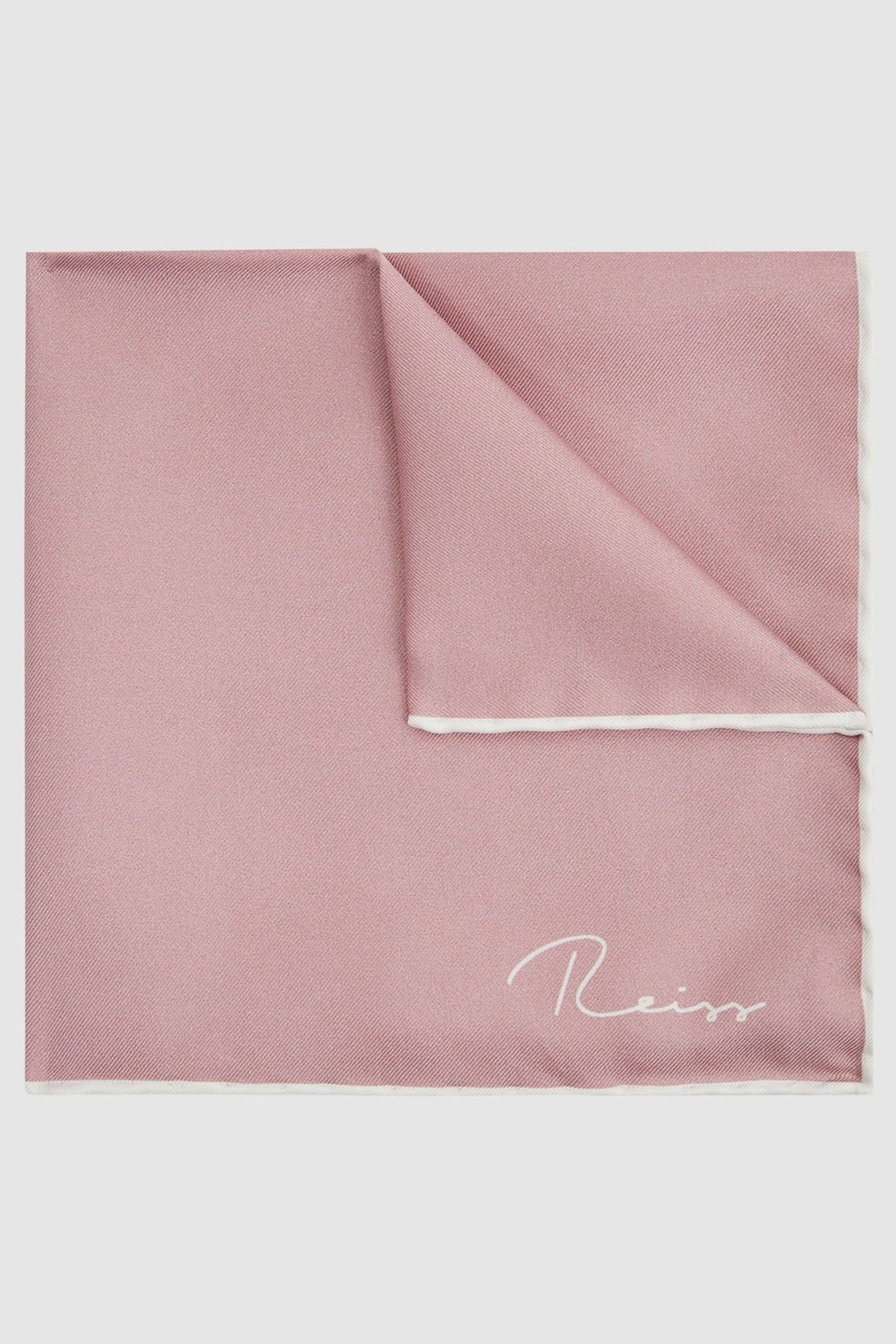 Reiss Pink Plain Silk Pocket Square In Pink