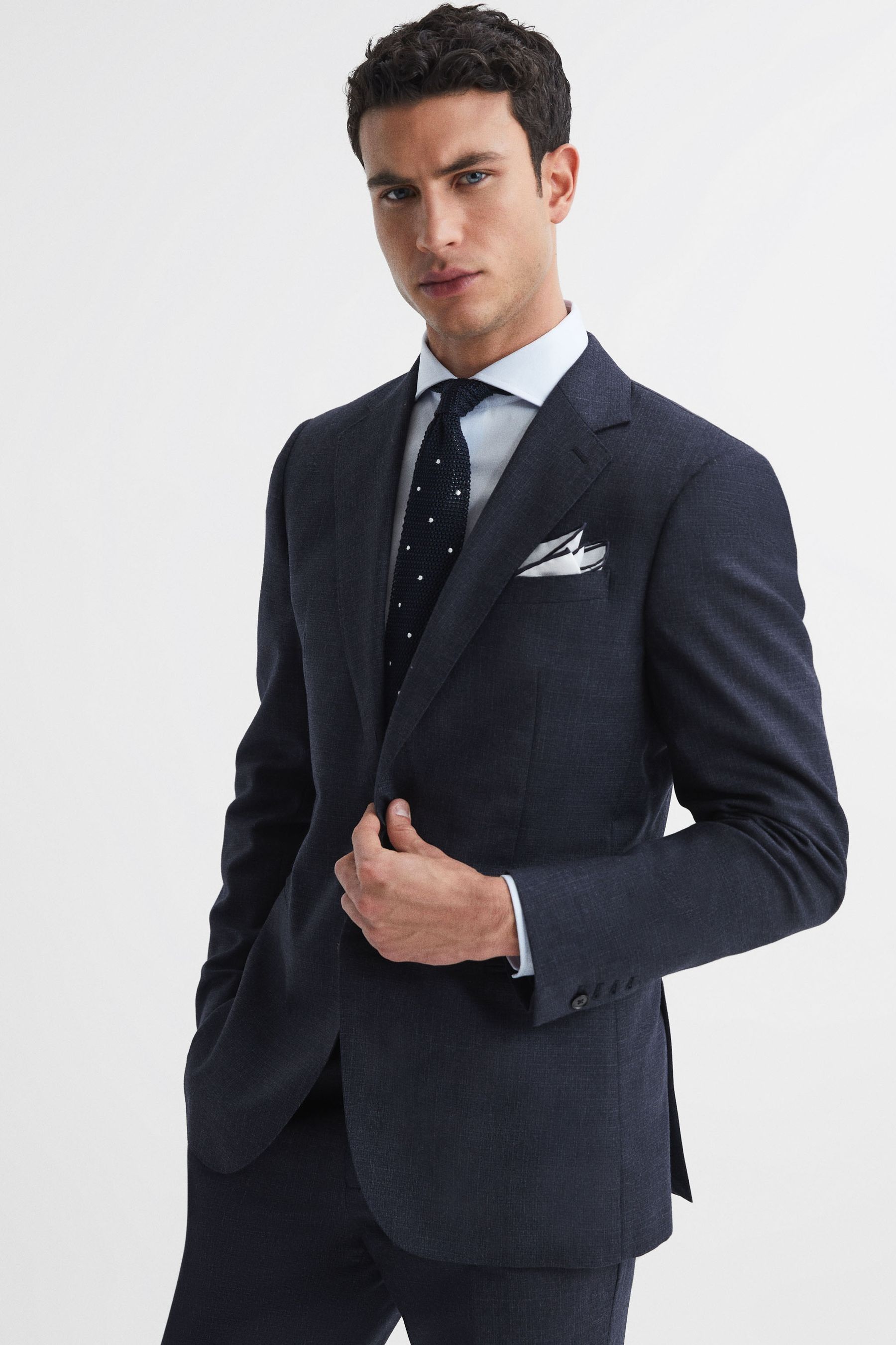 Reiss Navy Textured Slim Fit Blazer, 38R