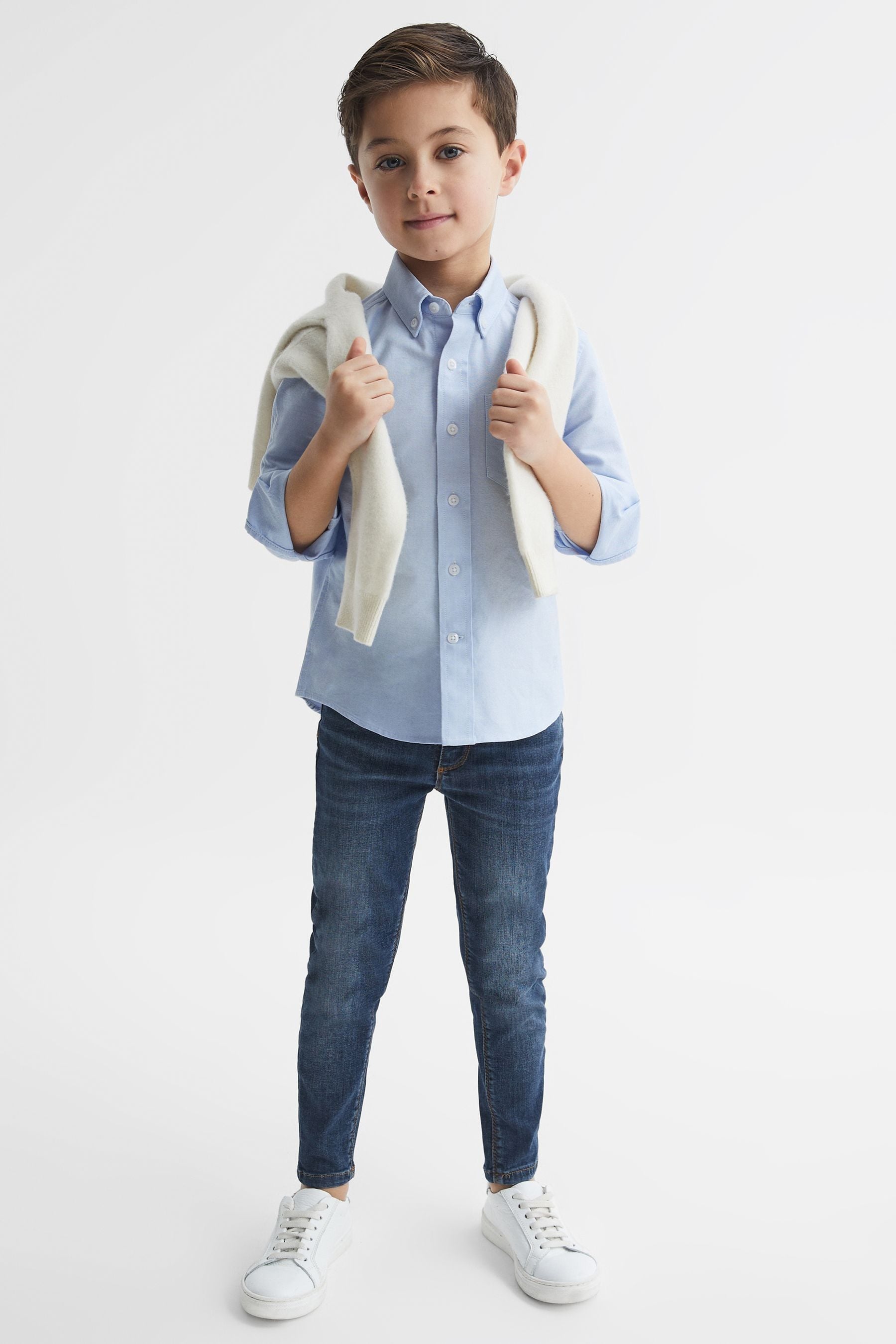 Reiss Soft Blue Cotton Plain In Soft Blue