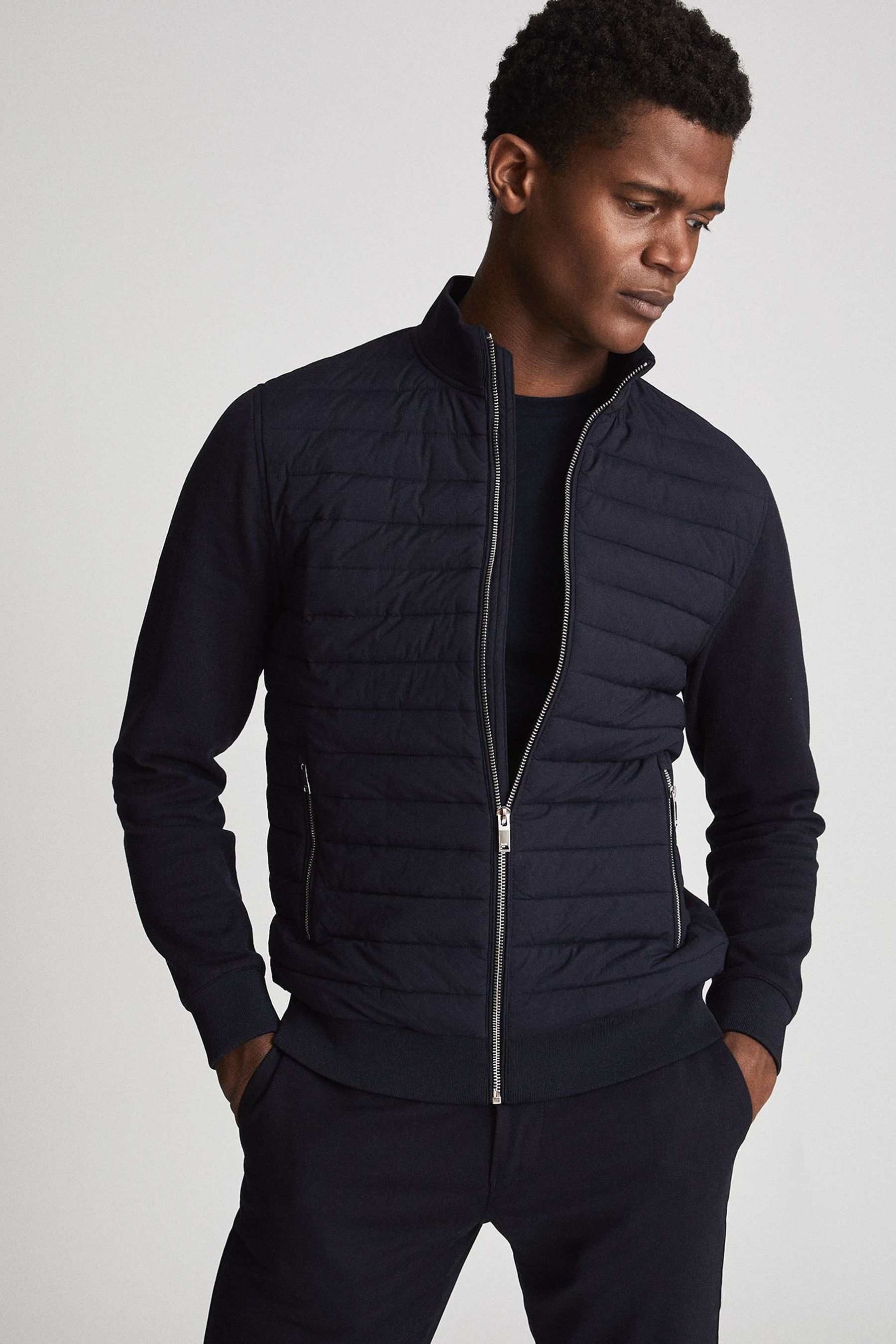 Shop Reiss Flintoff - Navy Quilted Hybrid Jacket, S