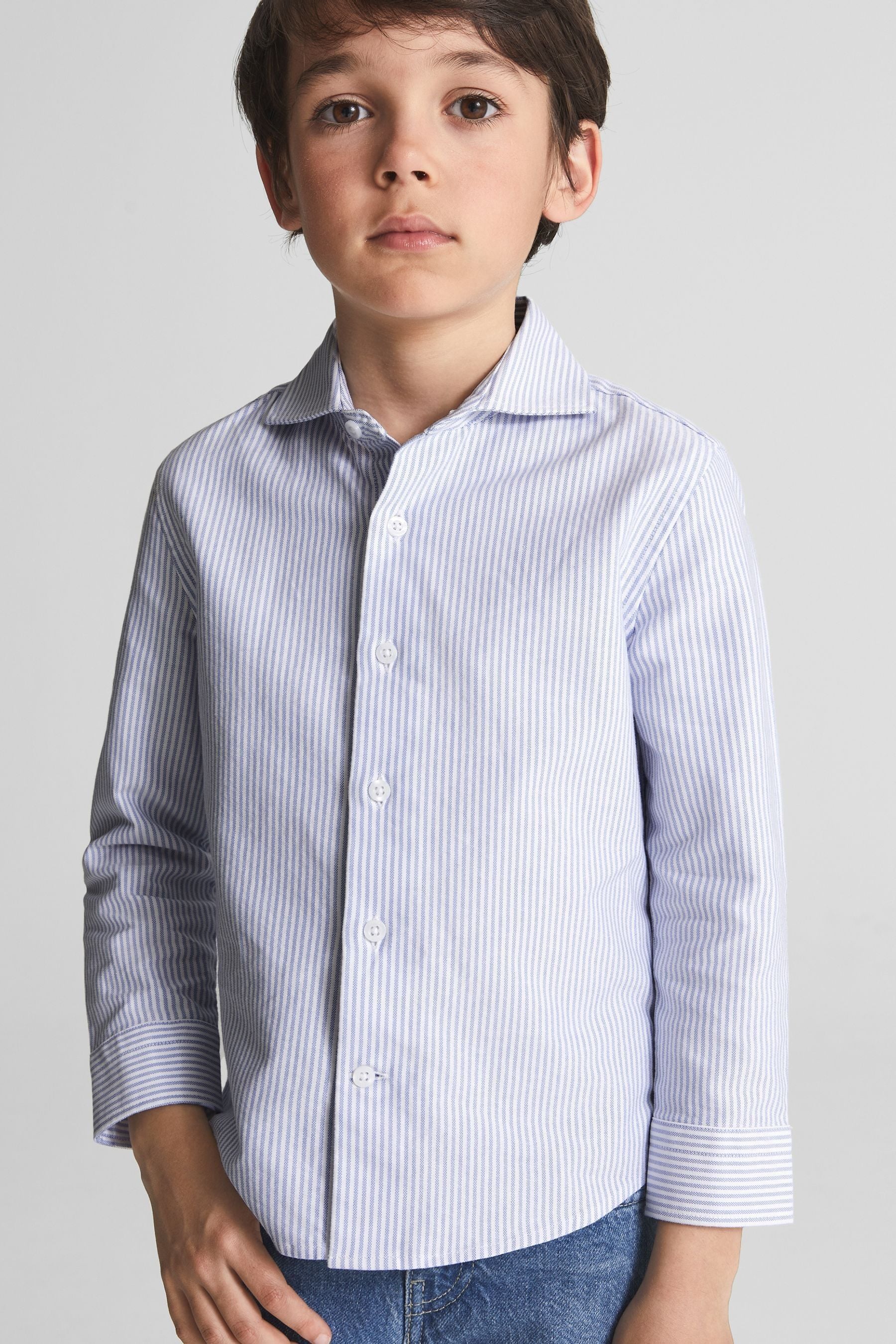 Reiss Kids' Blackheath - Blue Stripe Senior Striped Oxford Shirt, Uk 9-10 Yrs
