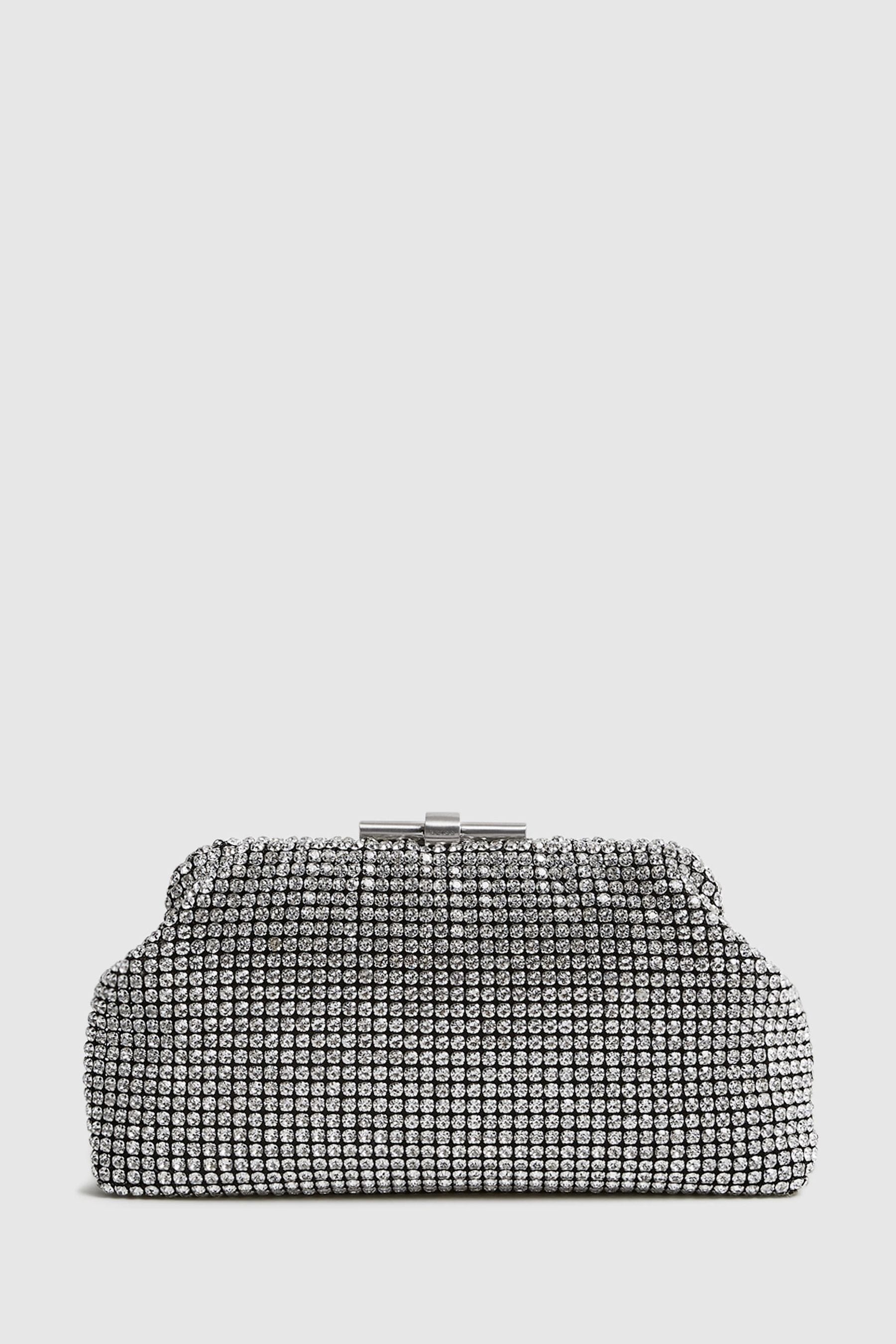 Adaline Embellished Clutch Bag Silver Plain