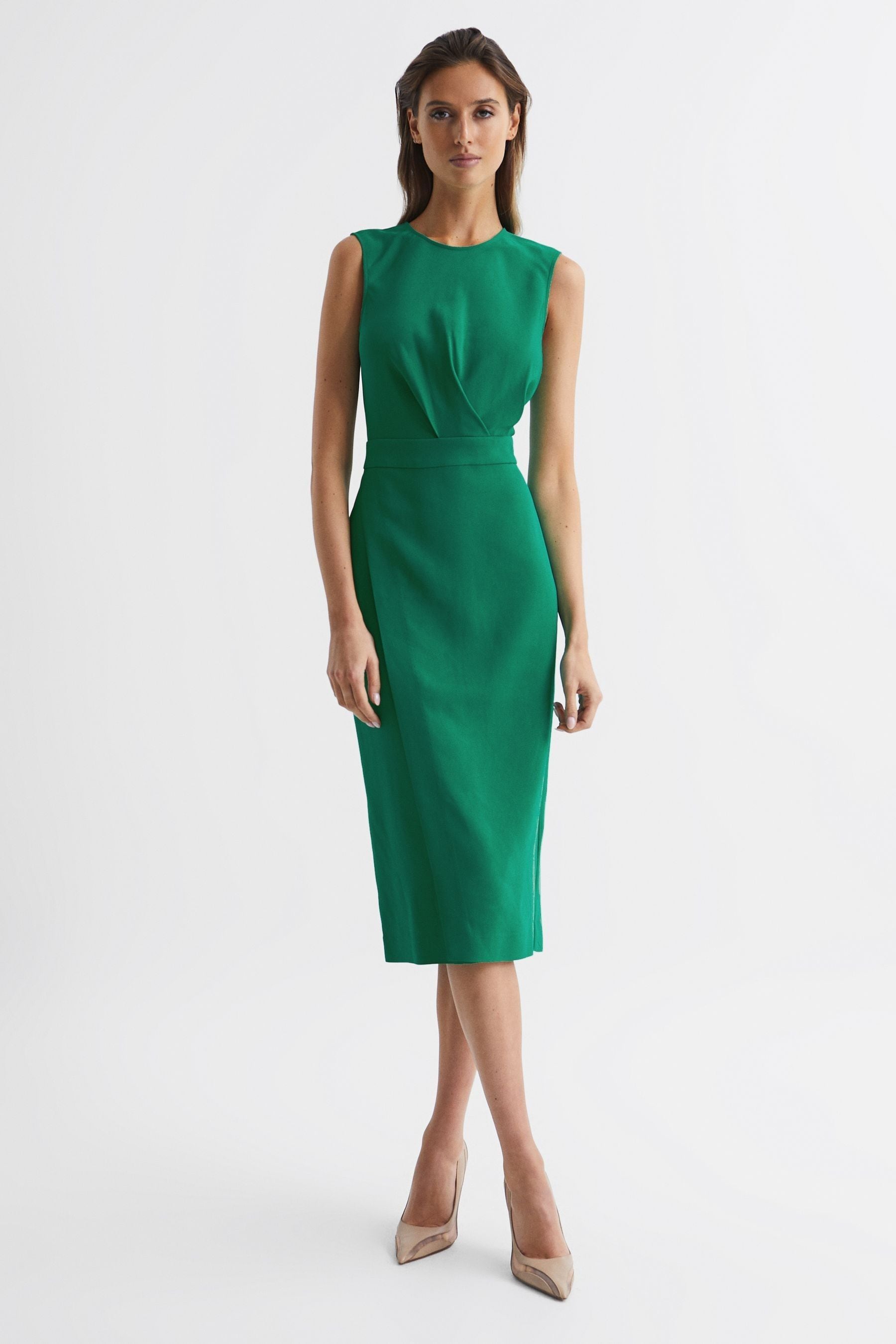 Reiss Layla - Green Sleeveless Bodycon Dress, Us 8