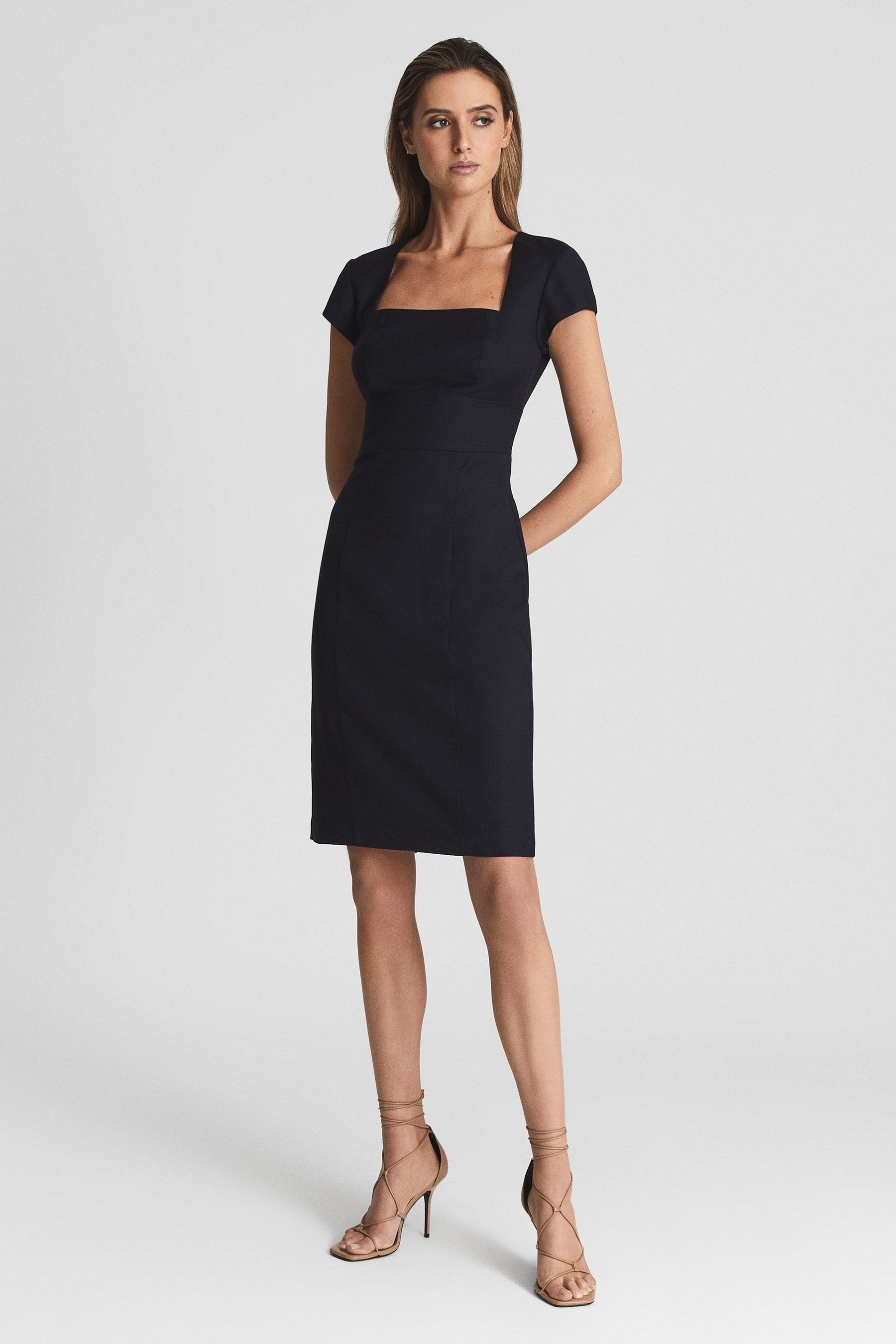 Reiss Haisley Wool Blend Sheath Dress In Navy