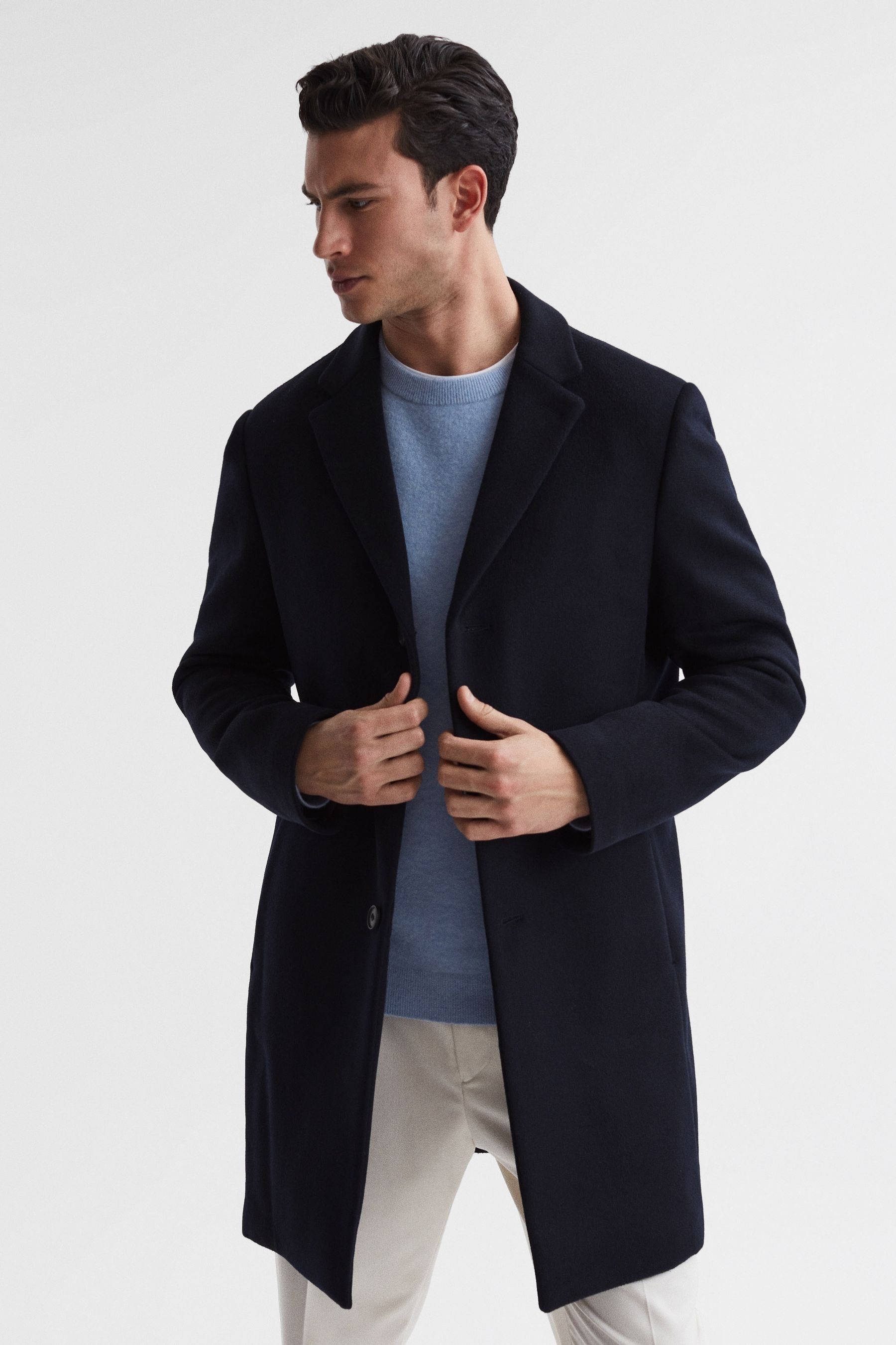 Reiss Gable Epsom Wool Blend Overcoat In Navy