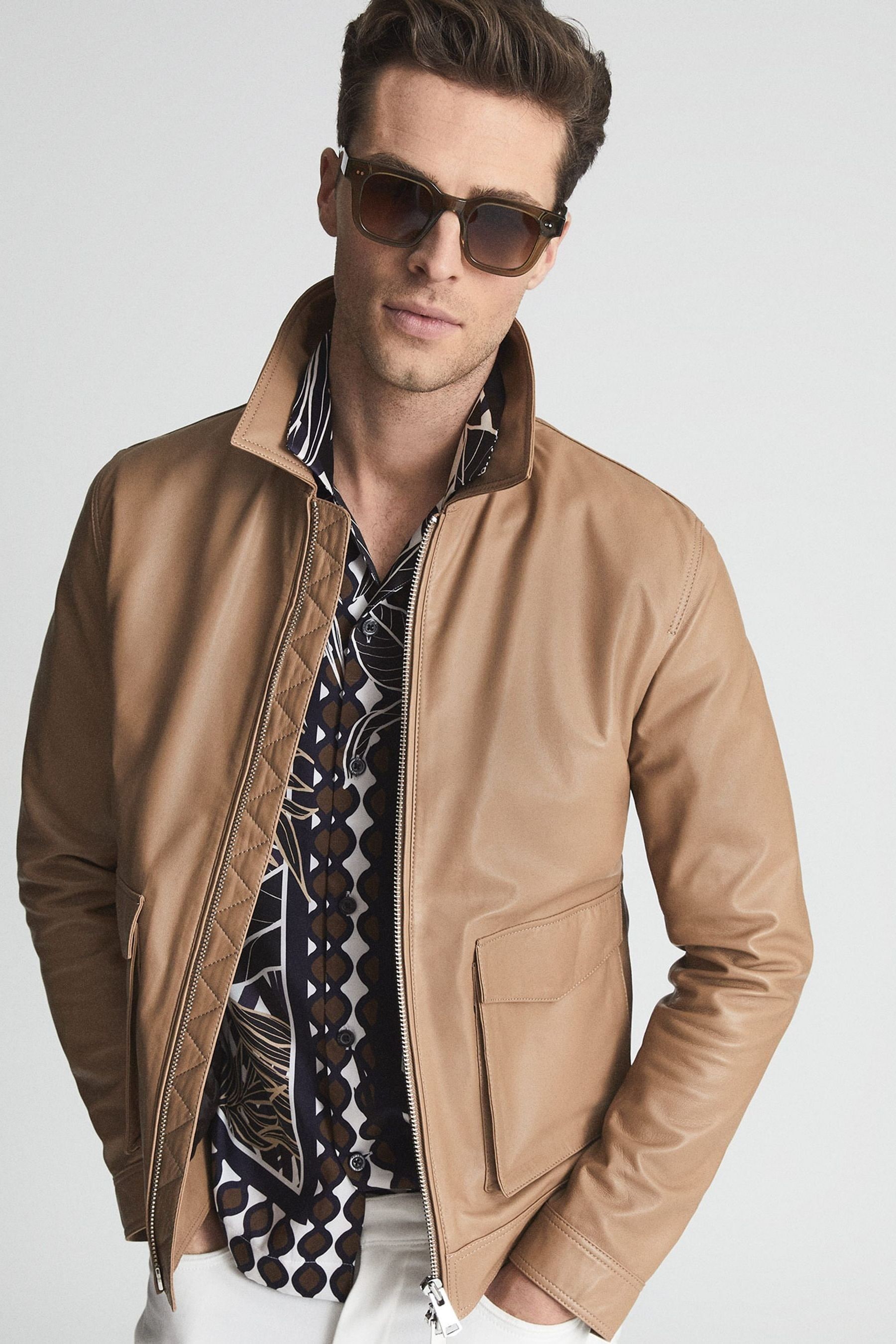 Caramel leather shop jacket