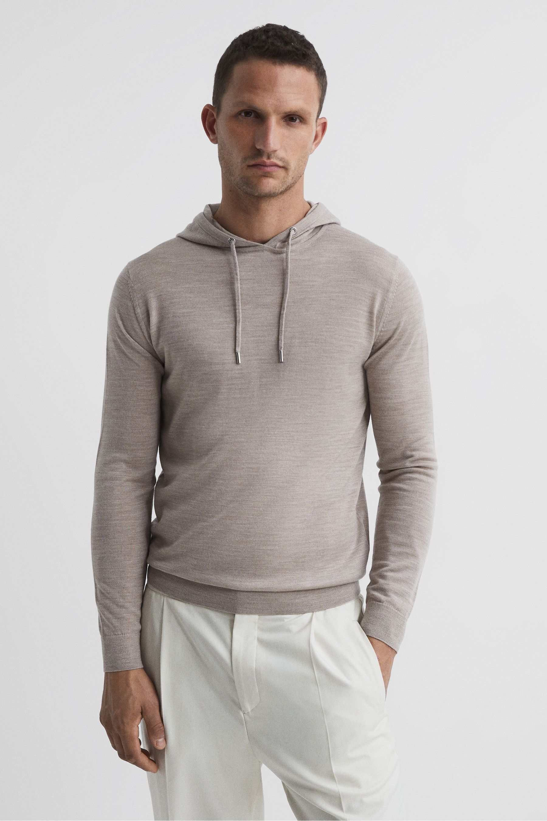 Reiss Holland Merino Wool Hoodie In Wheat Melange