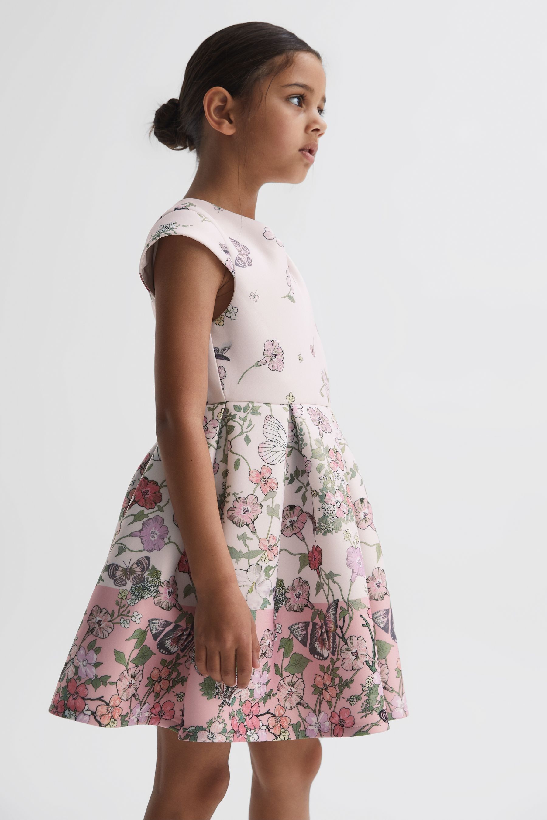 Reiss Tammy Scuba Dress Polyester Floral Print, Pink/Green Size: 13-14Yrs
