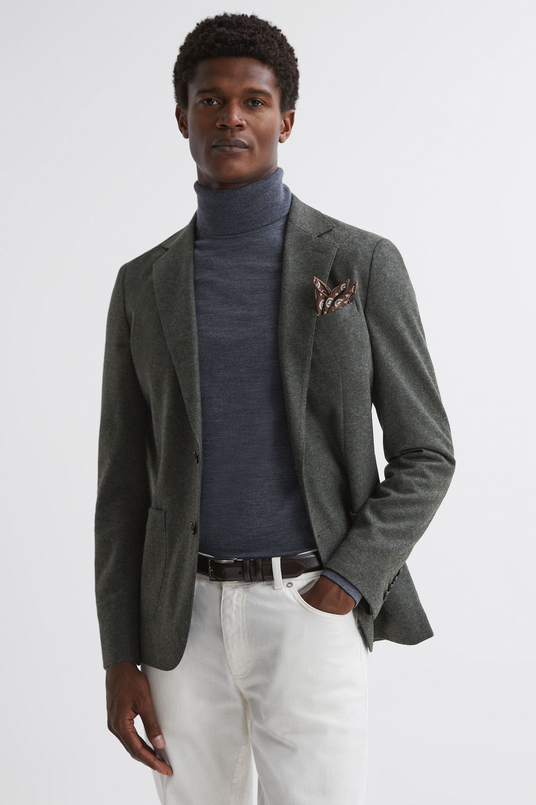 Reiss Forest Green Slim Fit Single Breasted Wool Blazer, 40