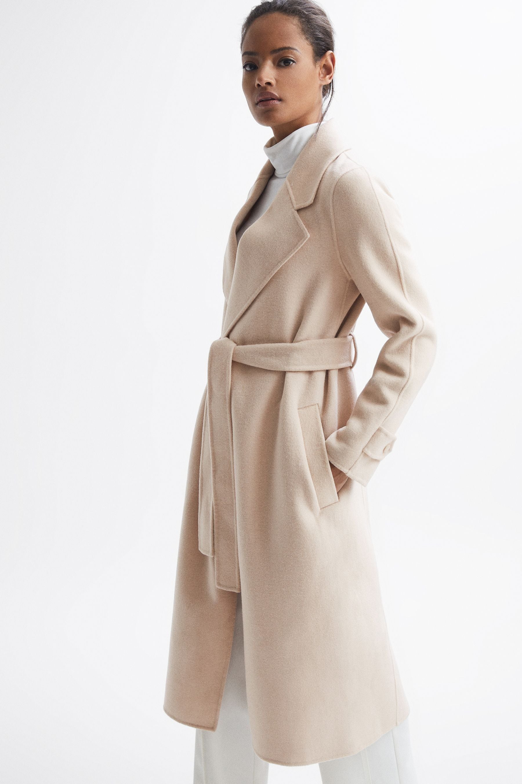 Agnes Pink Belted Blindseam Wool Longline Coat