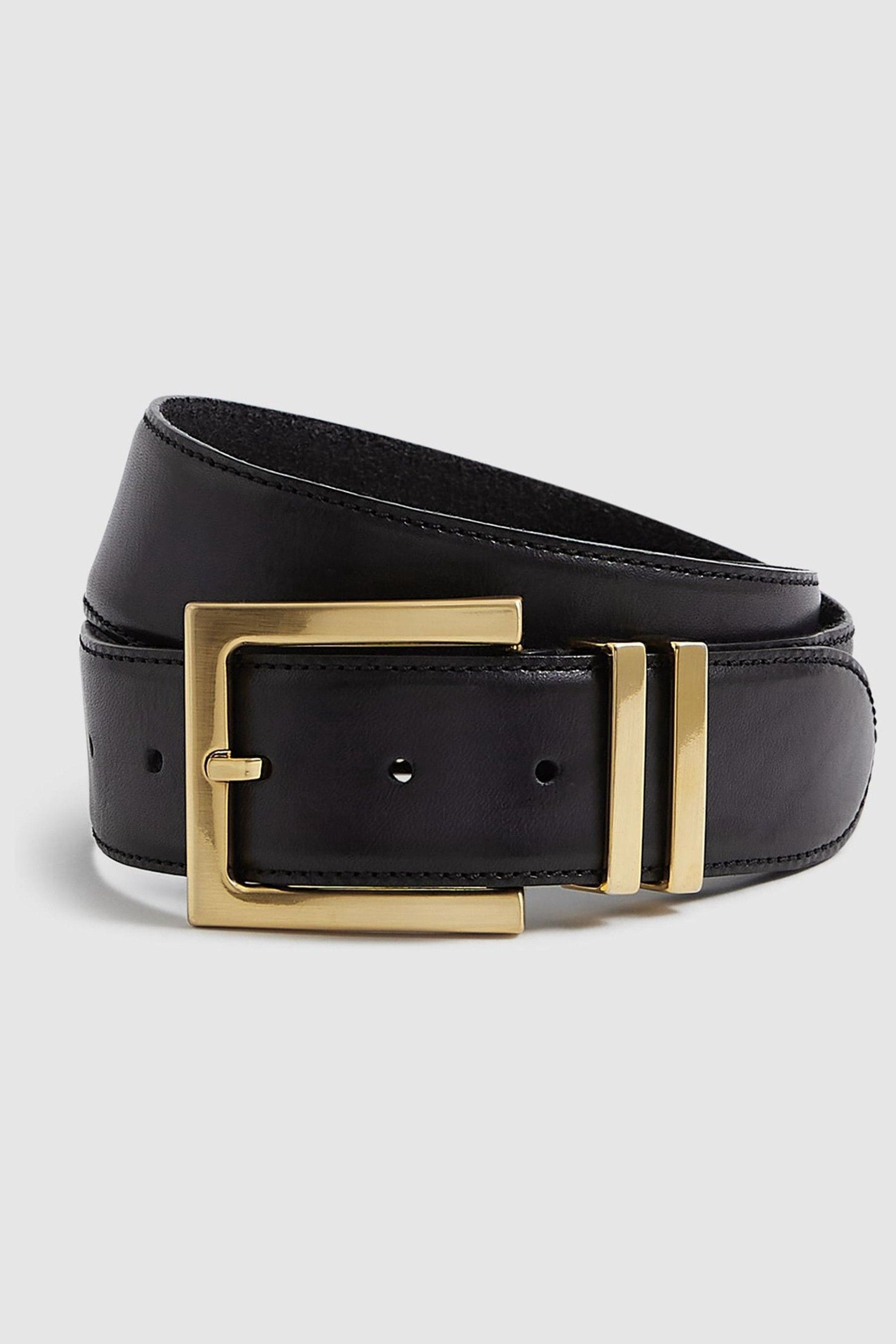 Reiss Brompton Square-buckle Leather Belt In Black