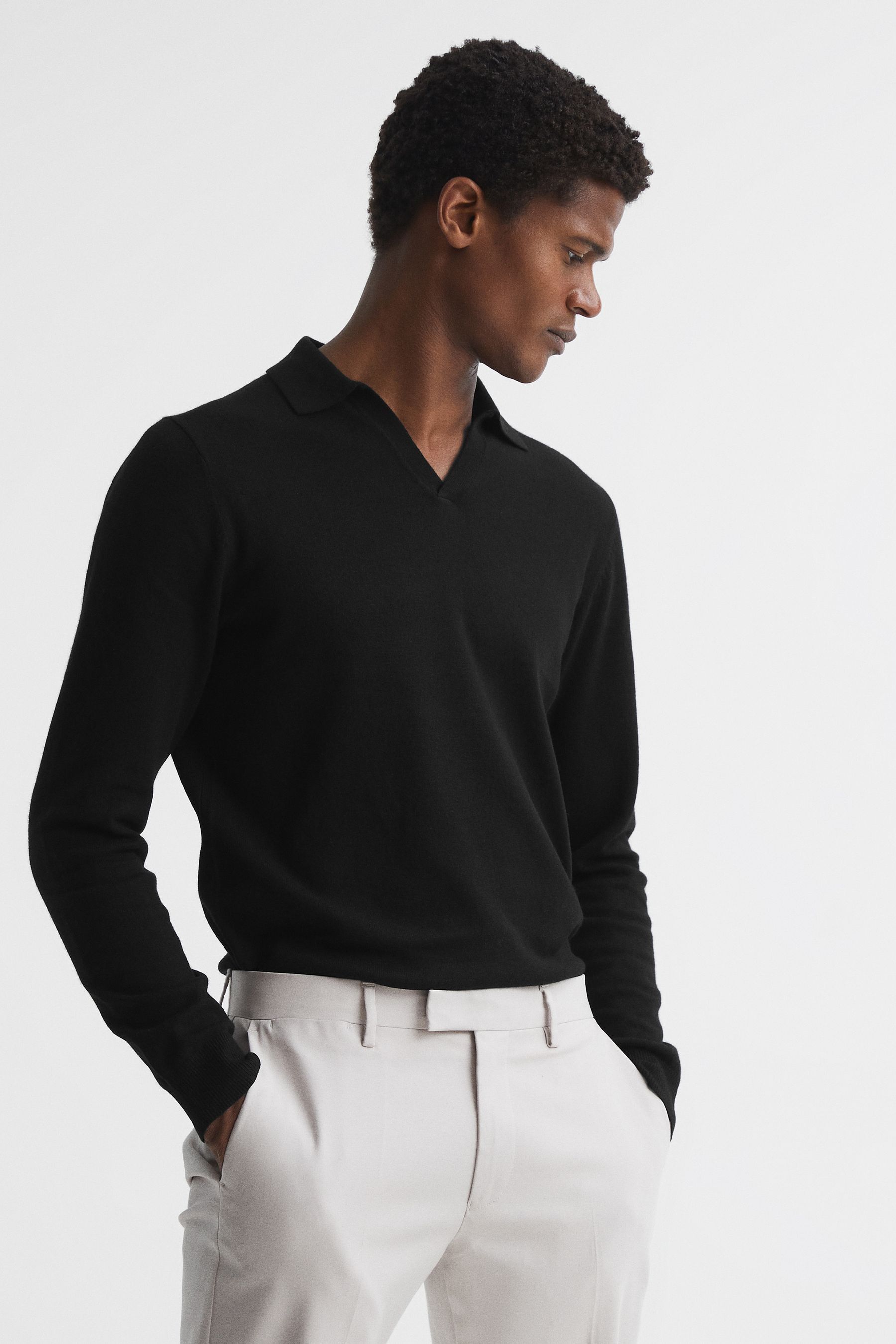 black open collar polo