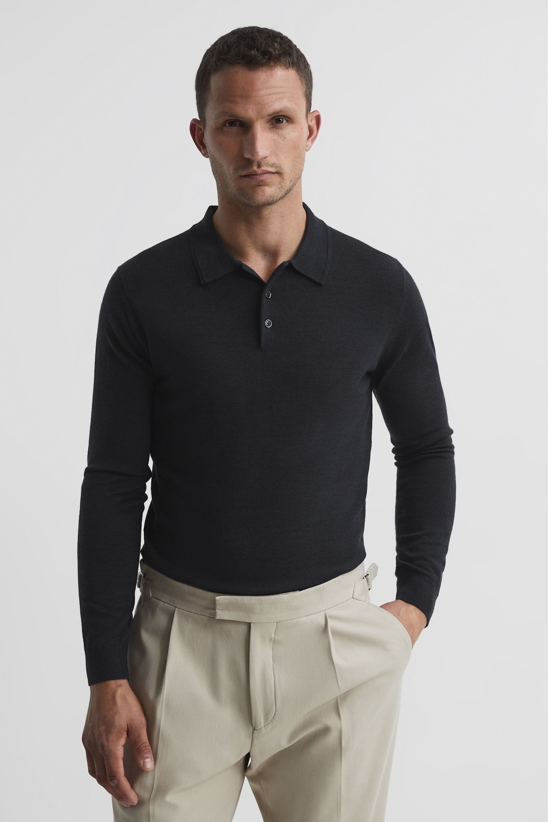 Trafford - Slate Merino Wool Polo Shirt