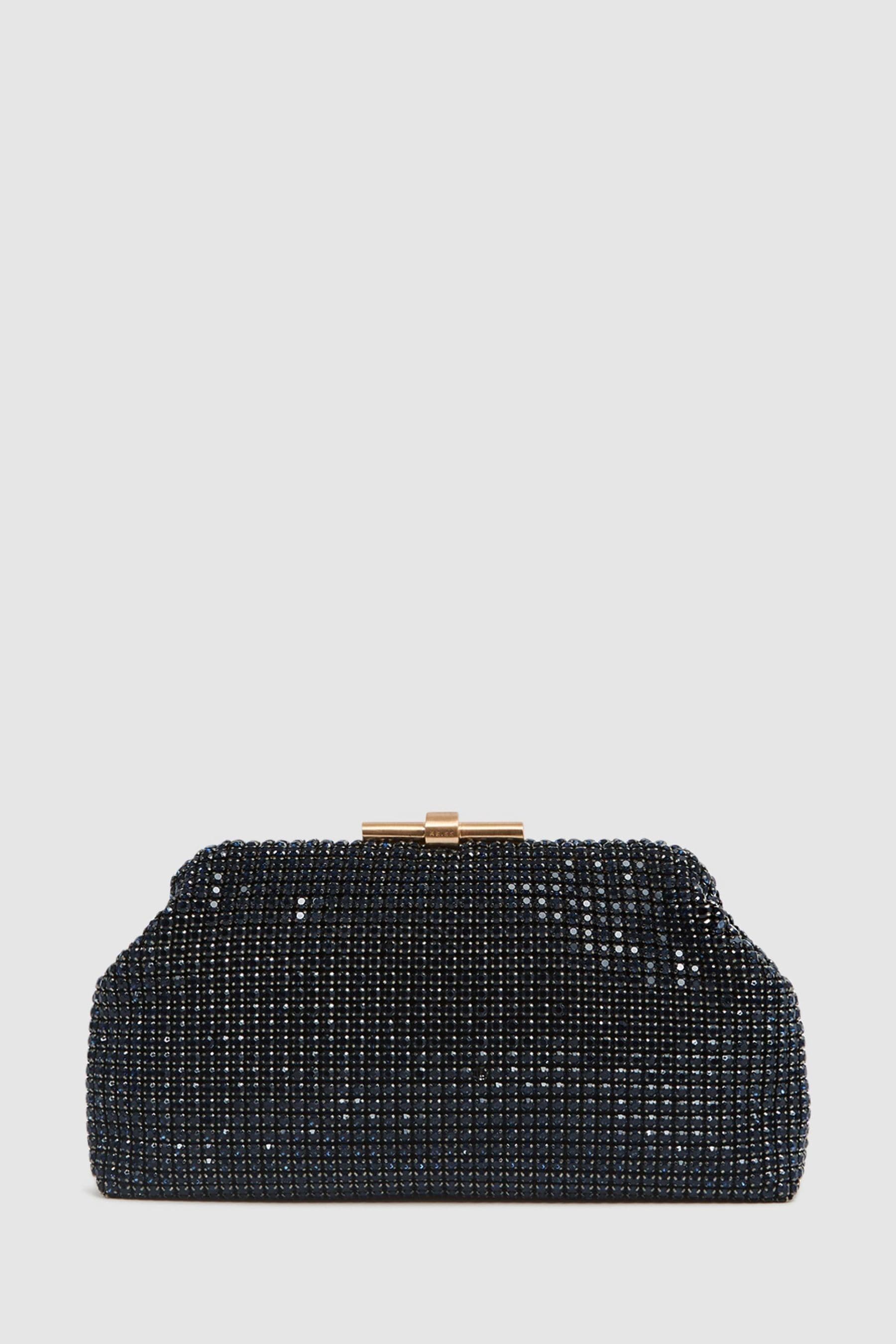 Navy embellished online clutch bag