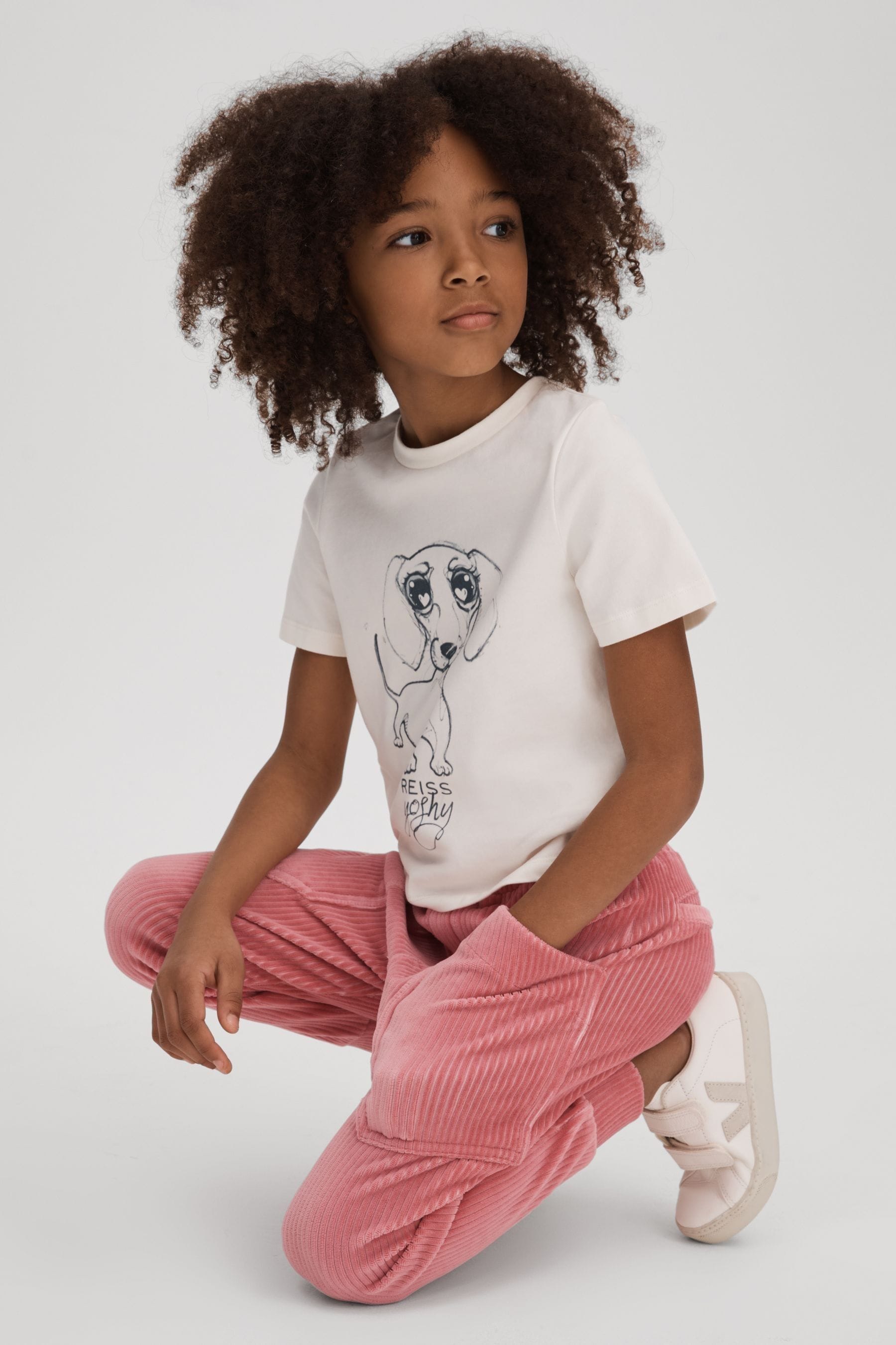 Reiss Kids' Kora - Pink Junior Relaxed Corduroy Drawstring Trousers, Age 8-9 Years