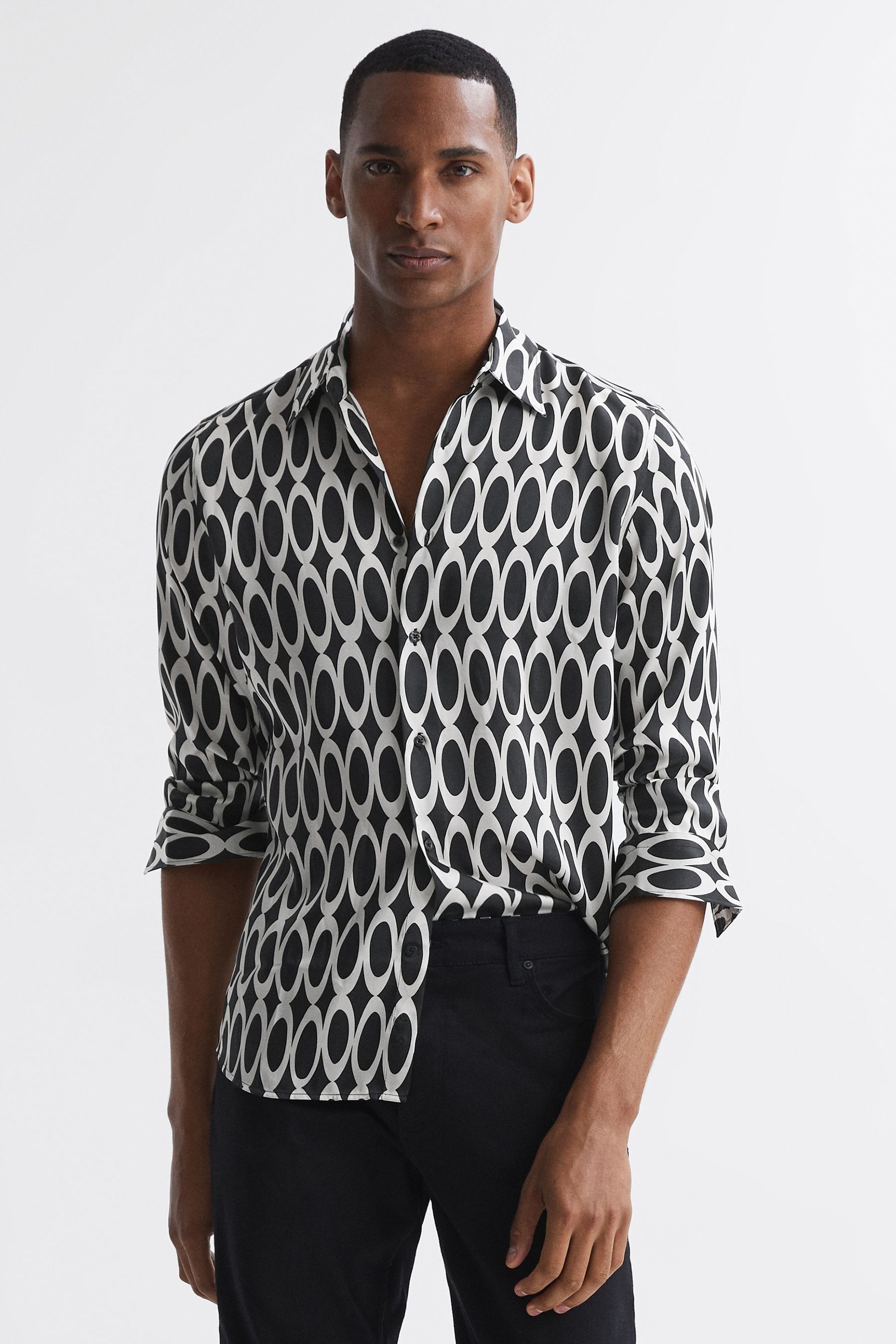 Reiss Mozart - Black Monogram Button-through Shirt, M