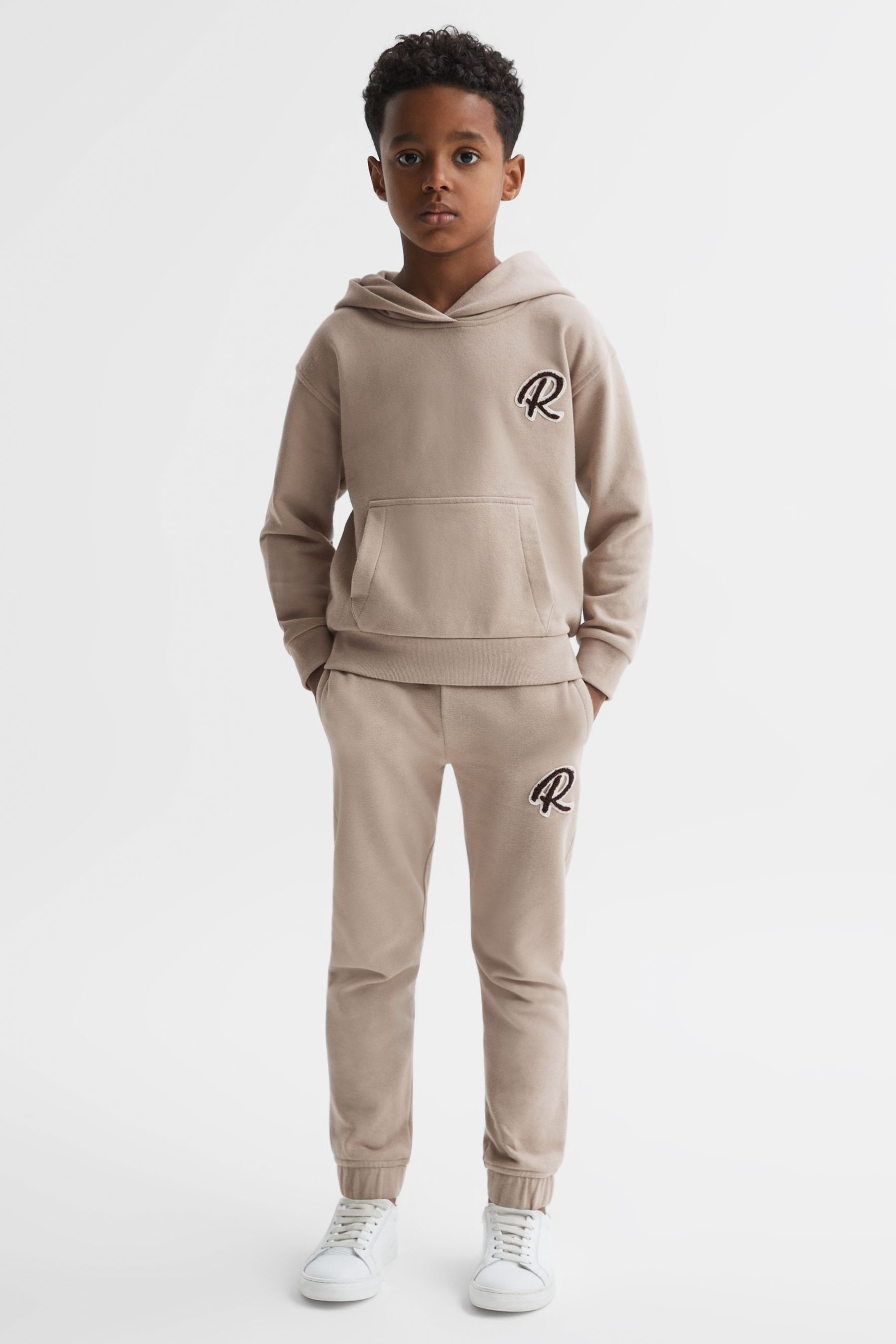 Reiss Kids' Toby - Taupe Junior Garment Dyed Logo Joggers, Age 5-6 Years