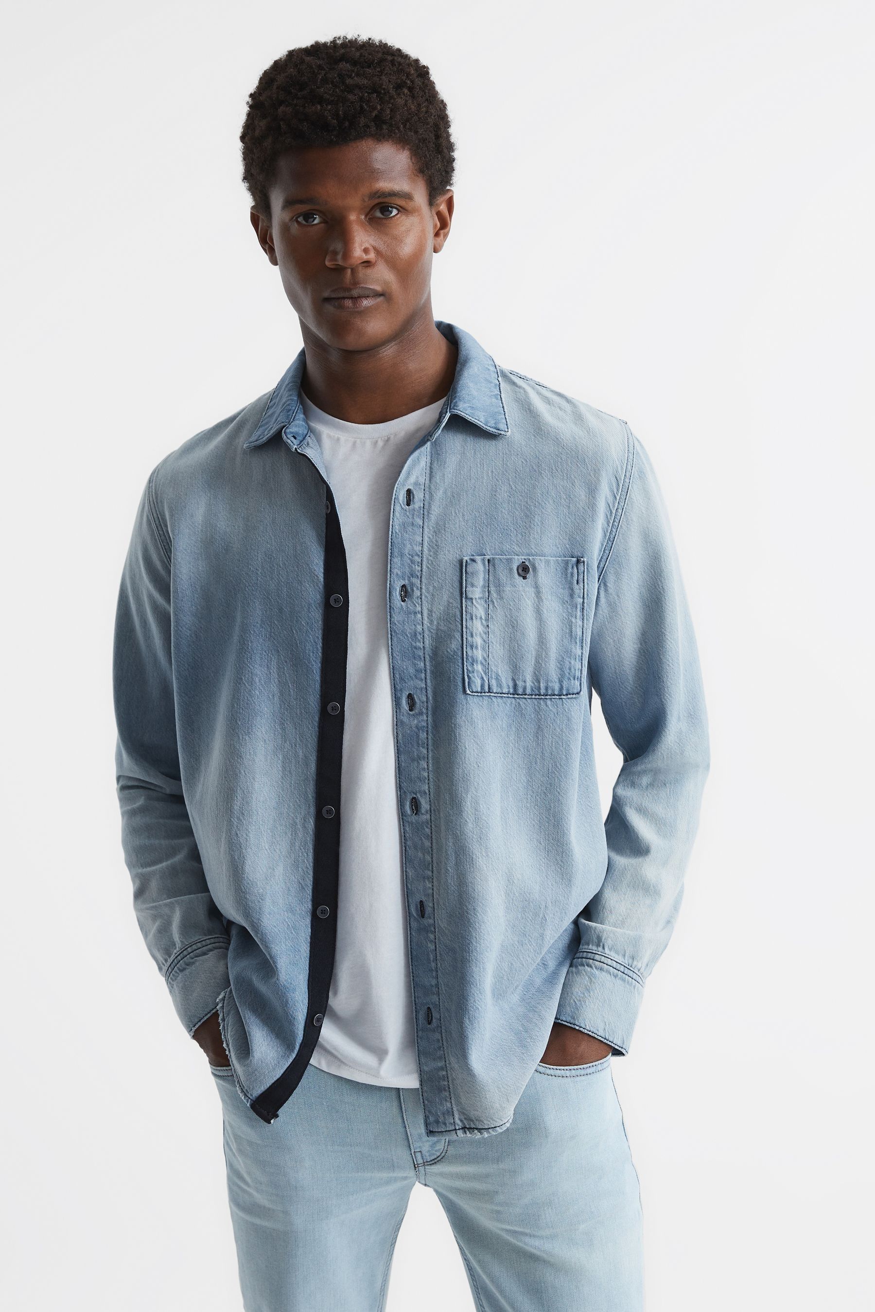 PAIGE - Dacey Raymond Washed Denim Shirt, Jetsen