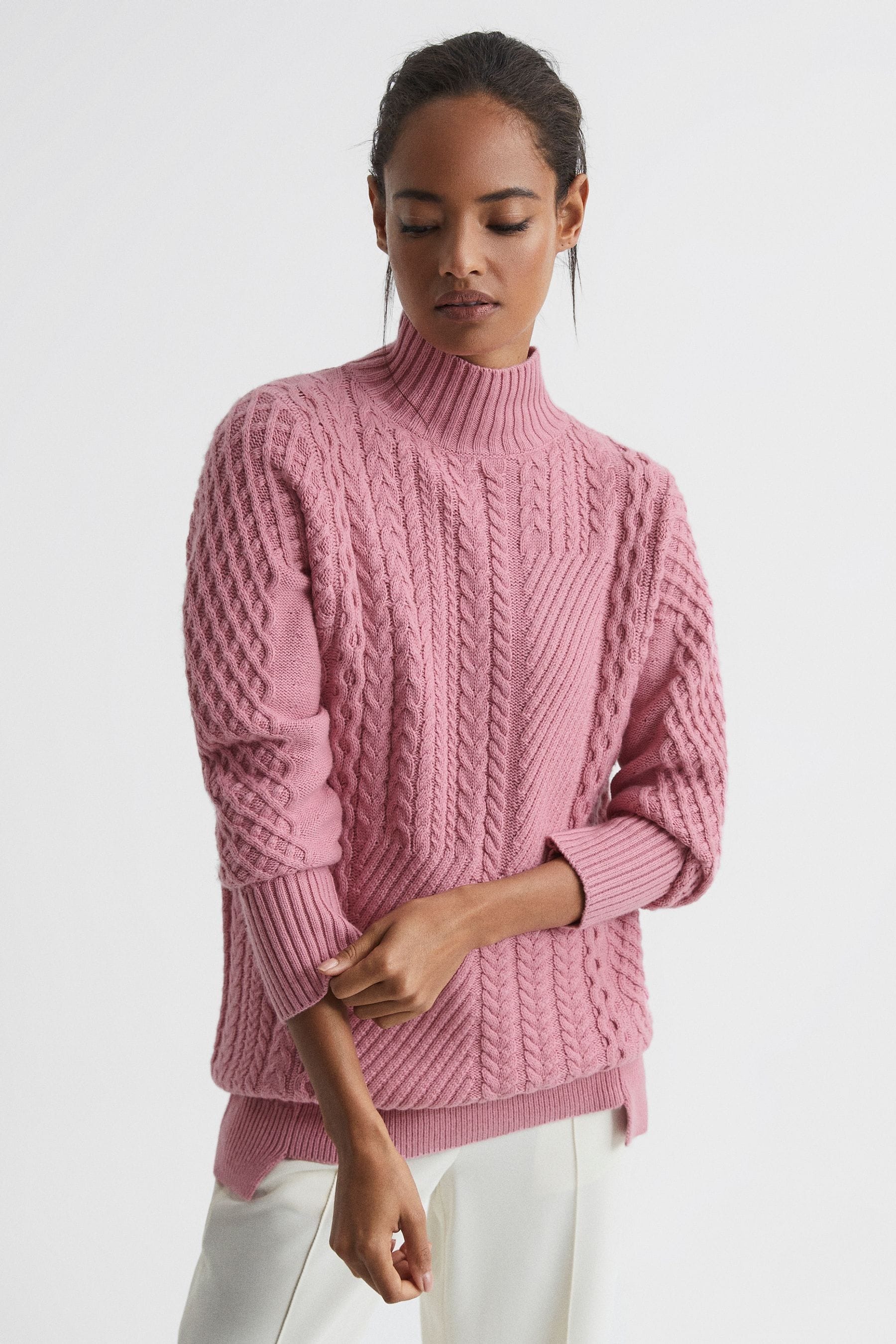 Martha - Pink Cable Knit High...